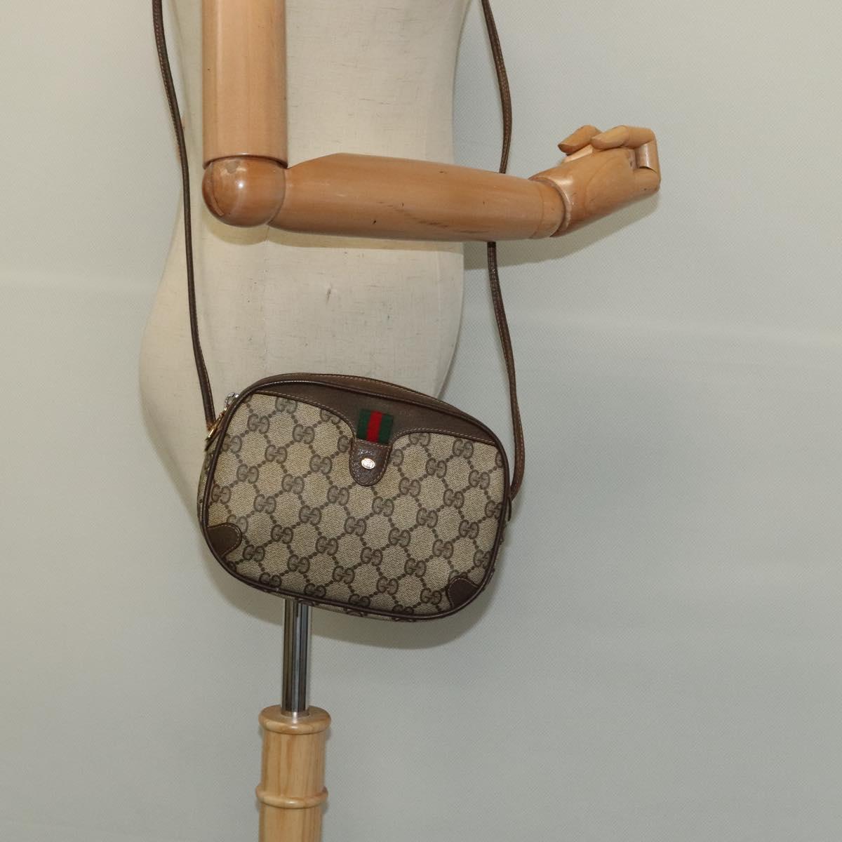 GUCCI GG Supreme Web Sherry Line Bag PVC Beige Gold 89 02 066 Auth 125020