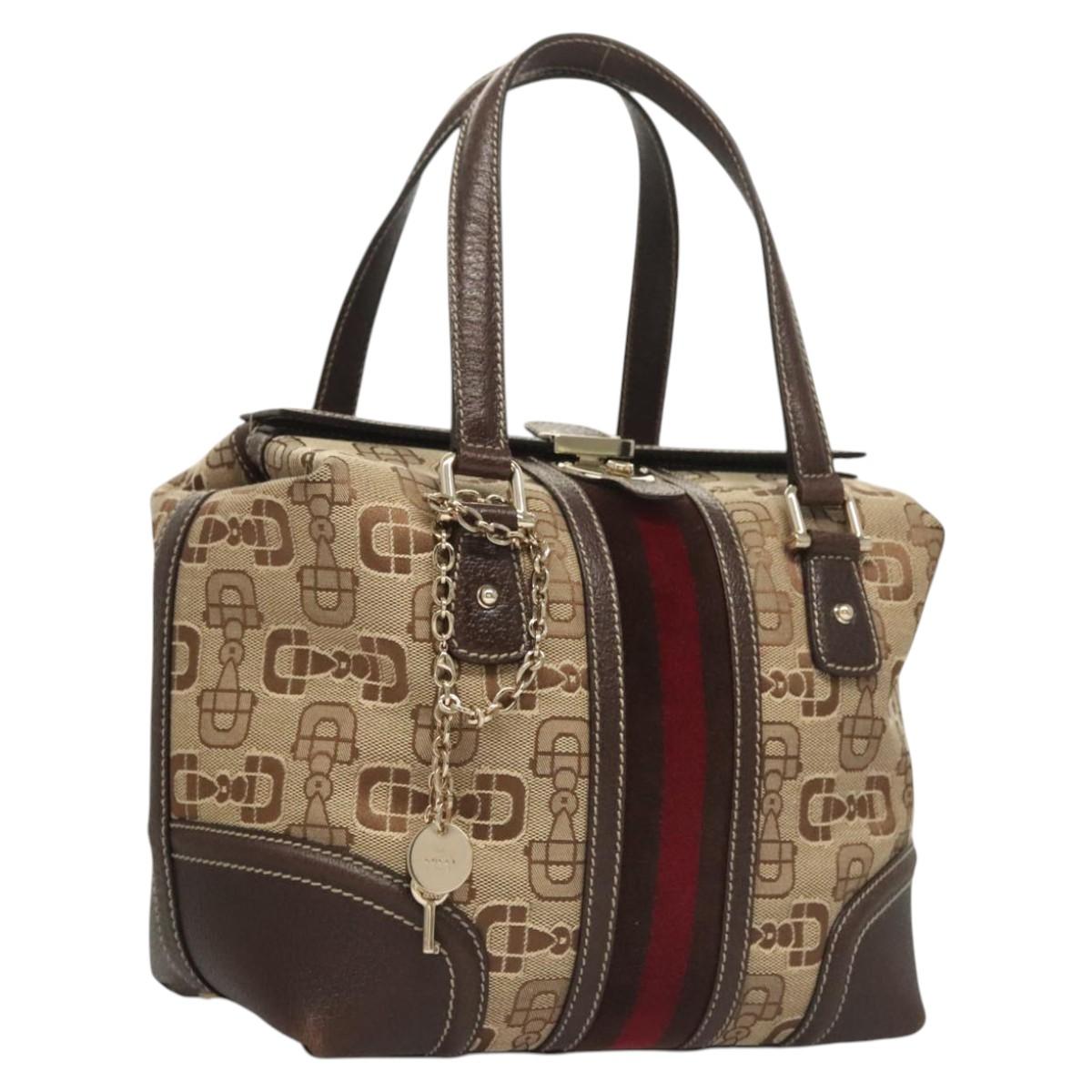 GUCCI Hand Bag Canvas Brown Gold 146002 Auth 125025