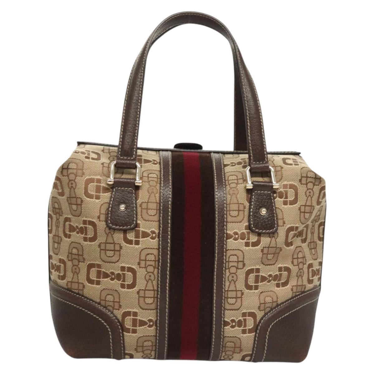 GUCCI Hand Bag Canvas Brown Gold 146002 Auth 125025