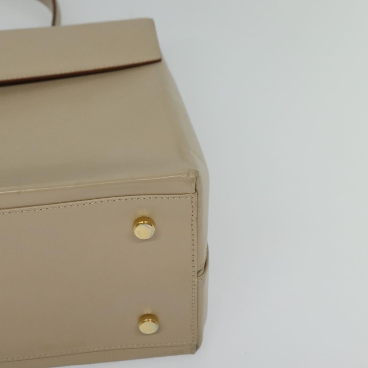 Salvatore Ferragamo Gancini Hand Bag Leather 2way Beige Gold Auth 125026