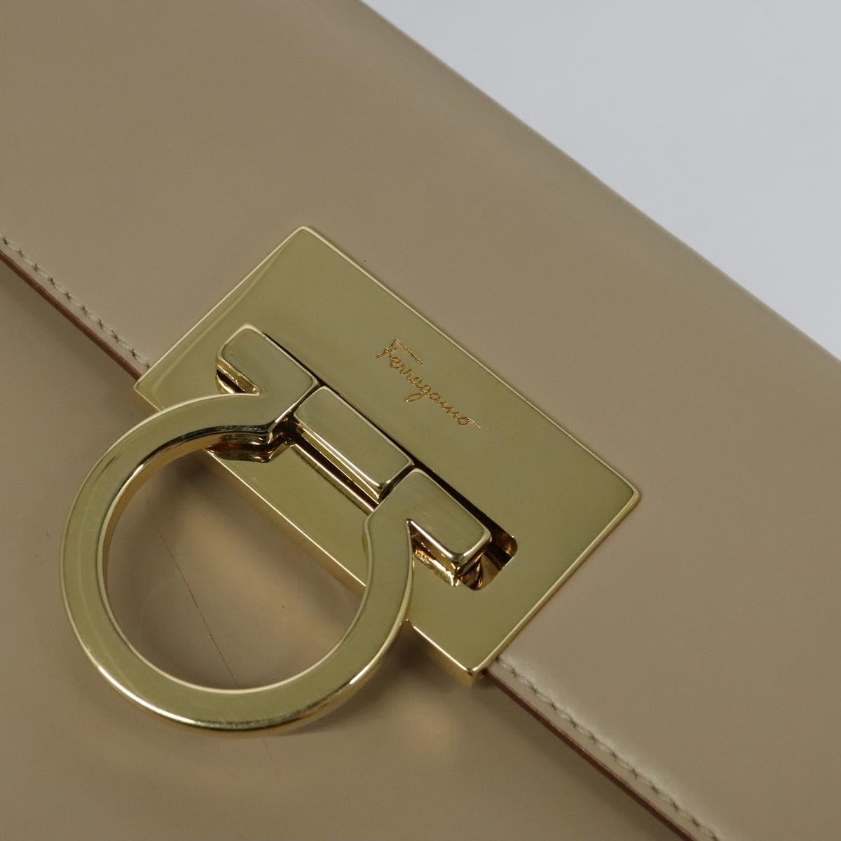 Salvatore Ferragamo Gancini Hand Bag Leather 2way Beige Gold Auth 125026