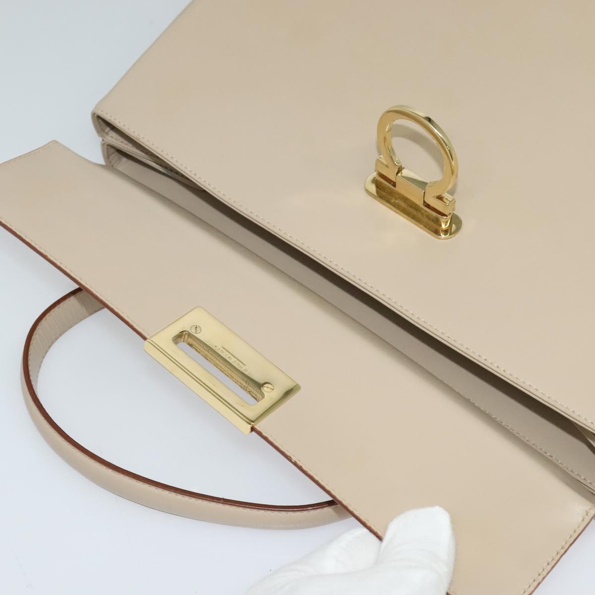 Salvatore Ferragamo Gancini Hand Bag Leather 2way Beige Gold Auth 125026