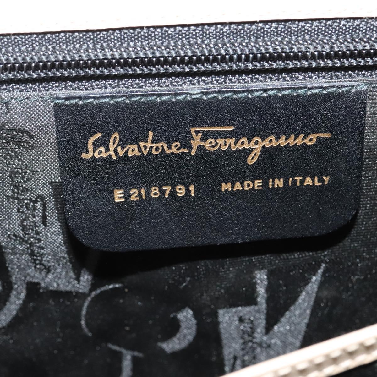 Salvatore Ferragamo Gancini Hand Bag Leather 2way Beige Gold Auth 125026