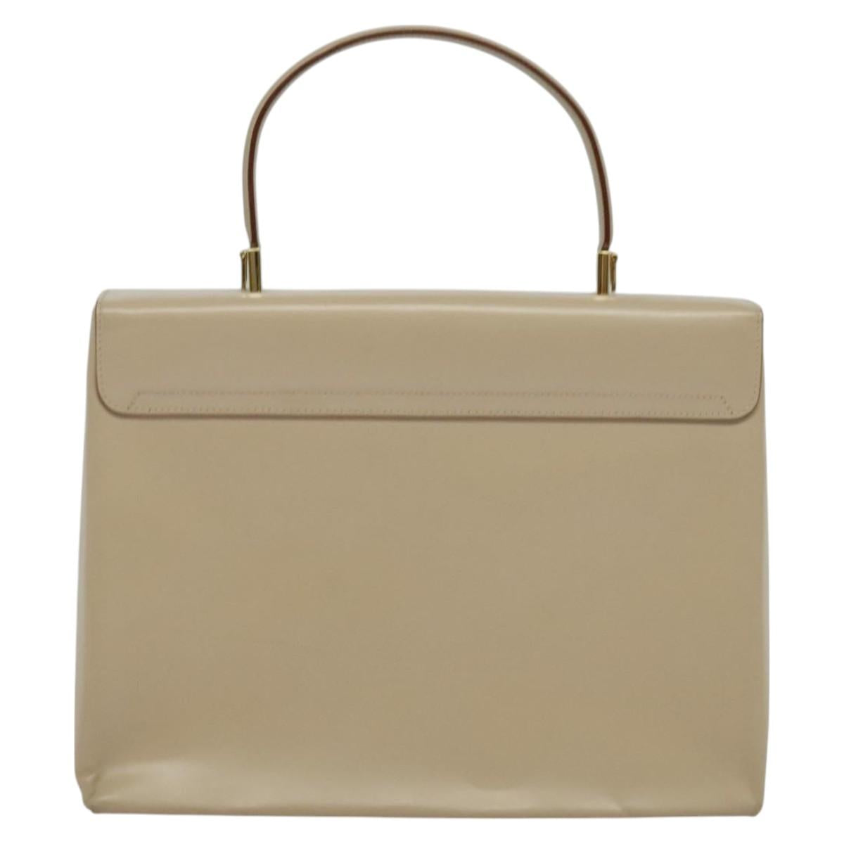 Salvatore Ferragamo Gancini Hand Bag Leather 2way Beige Gold Auth 125026