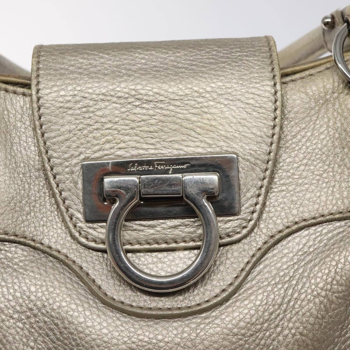 Salvatore Ferragamo Gancini Tote Bag Leather Silver Auth 125027