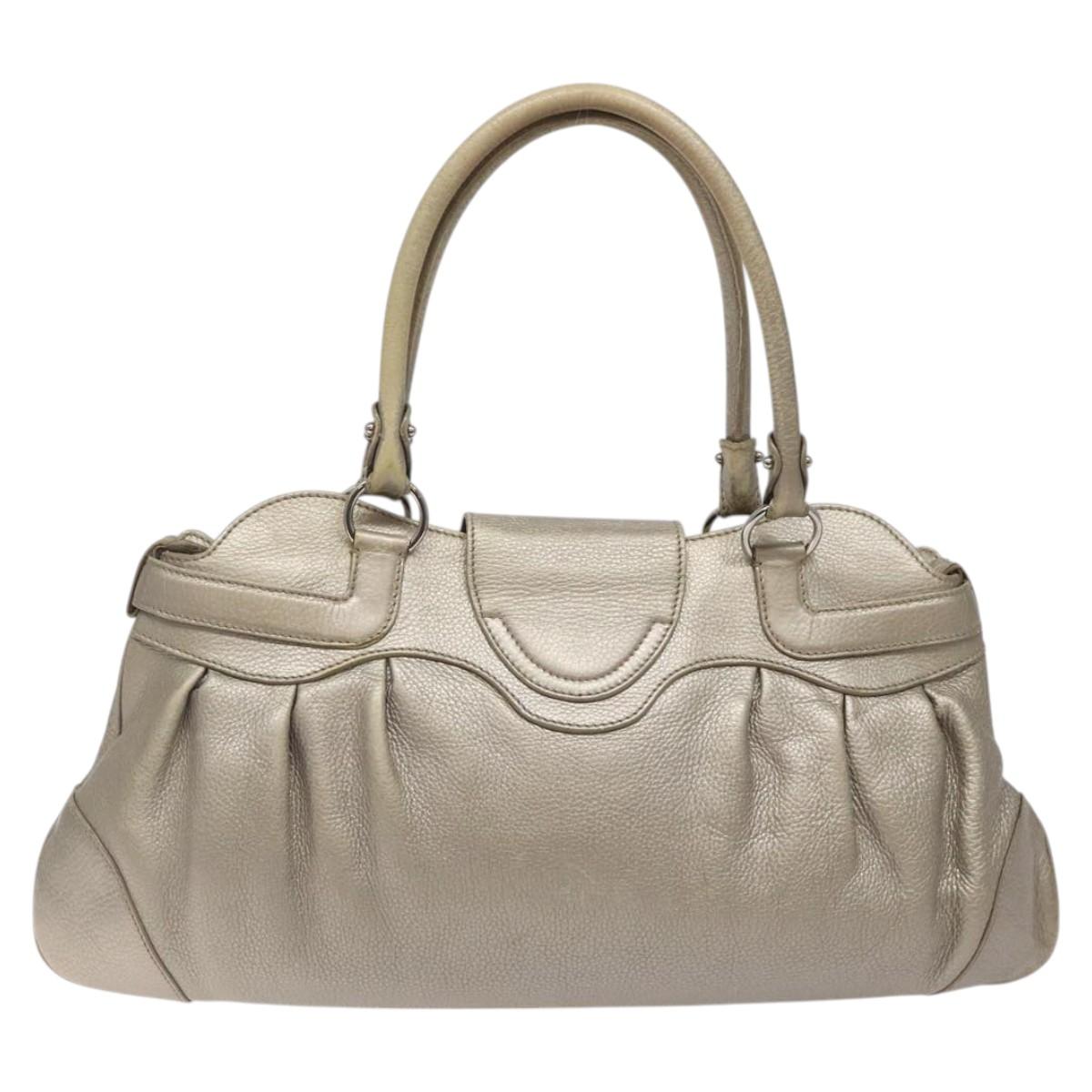 Salvatore Ferragamo Gancini Tote Bag Leather Silver Auth 125027