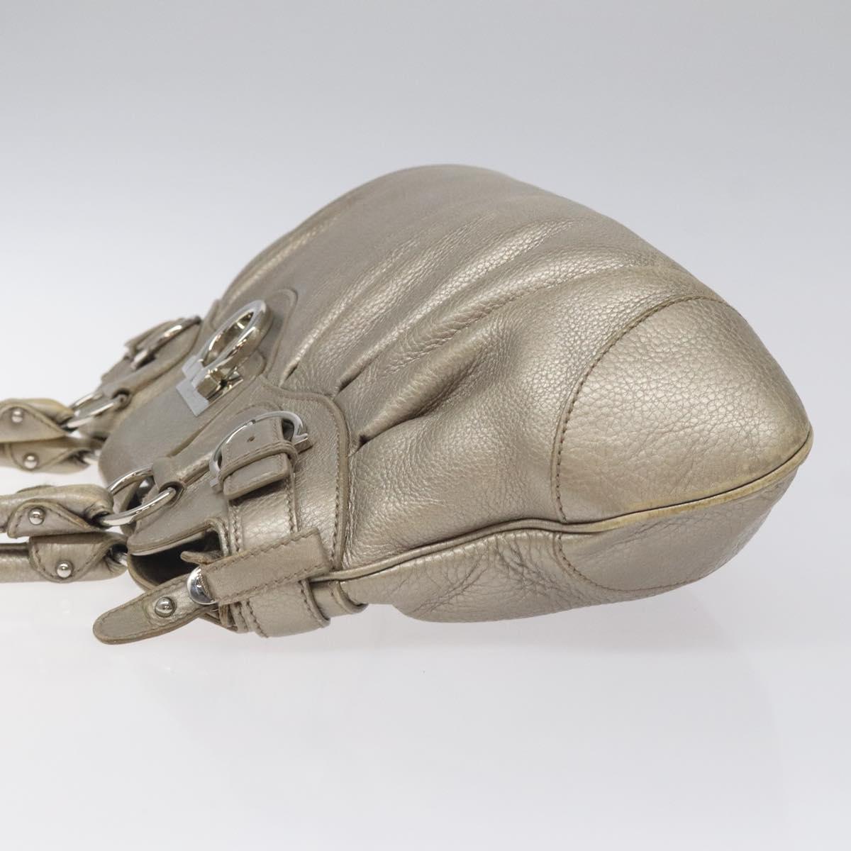 Salvatore Ferragamo Gancini Tote Bag Leather Silver Auth 125027