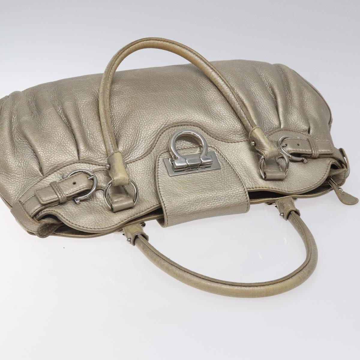 Salvatore Ferragamo Gancini Tote Bag Leather Silver Auth 125027