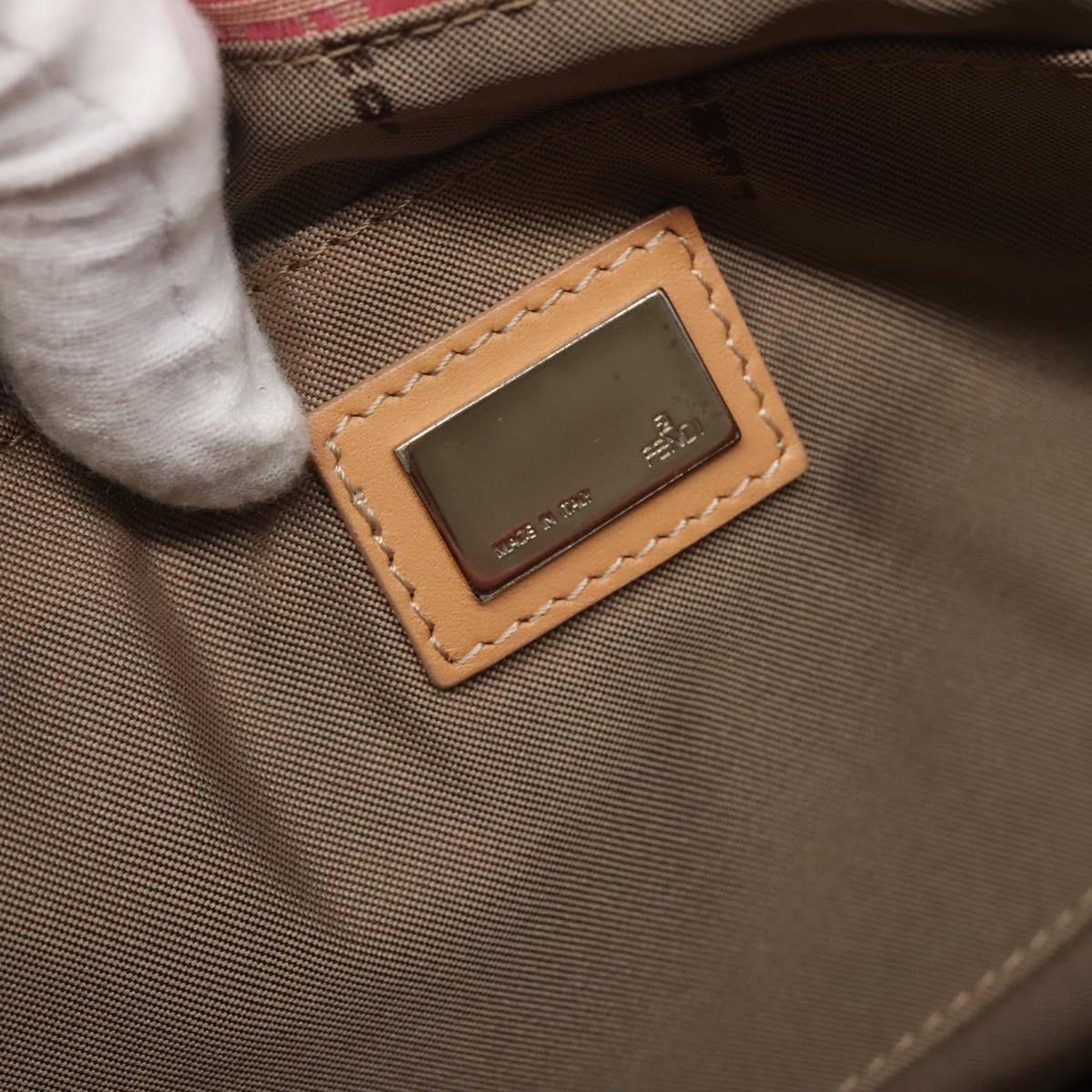 FENDI Zucchino Canvas Shoulder Bag Pink Silver Auth 125032