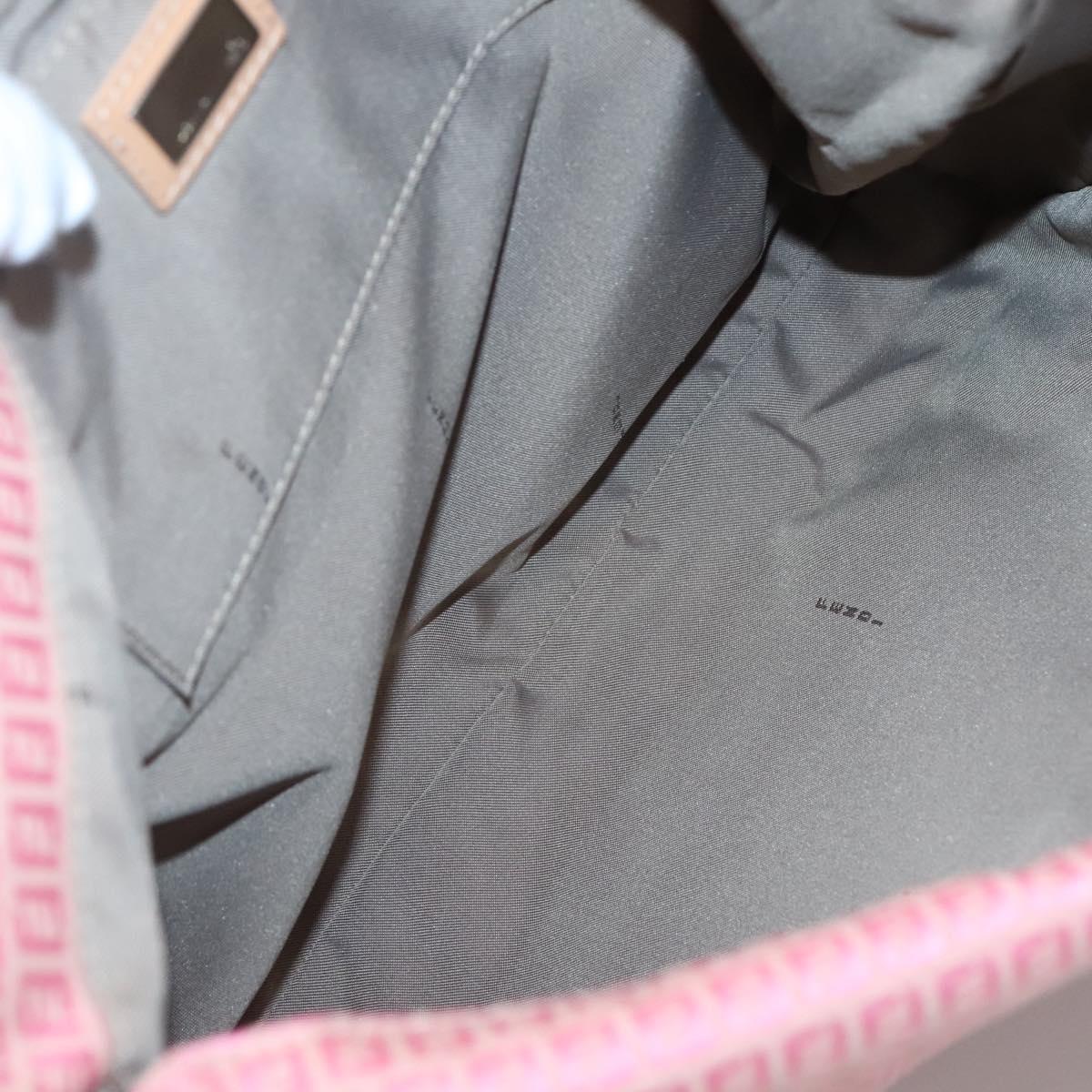 FENDI Zucchino Canvas Shoulder Bag Pink Silver Auth 125032