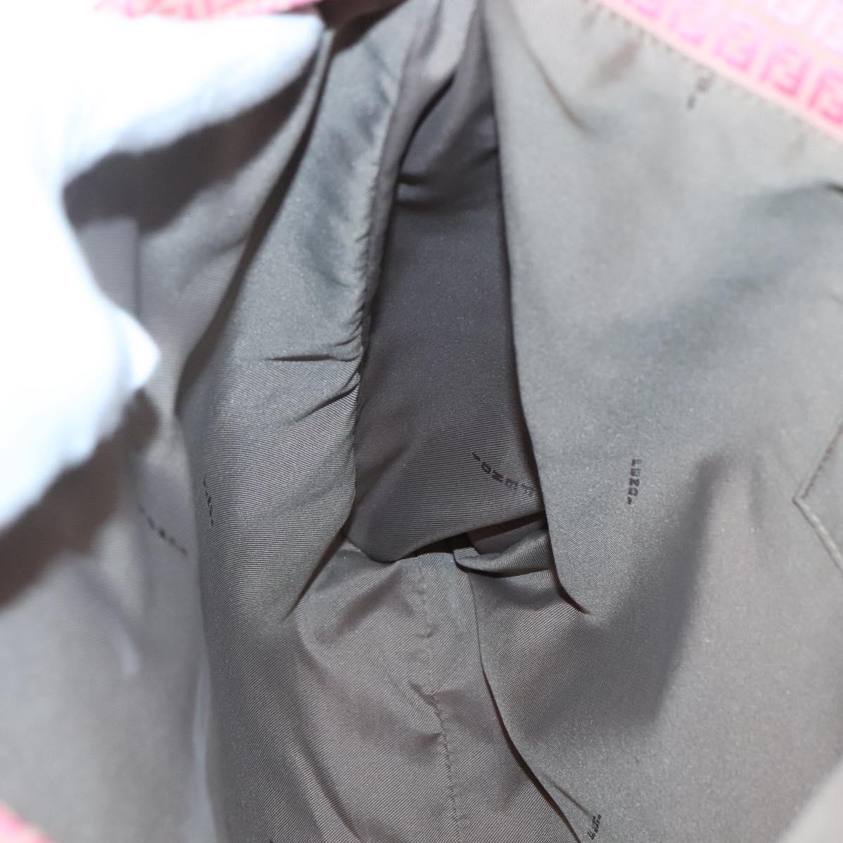 FENDI Zucchino Canvas Shoulder Bag Pink Silver Auth 125032