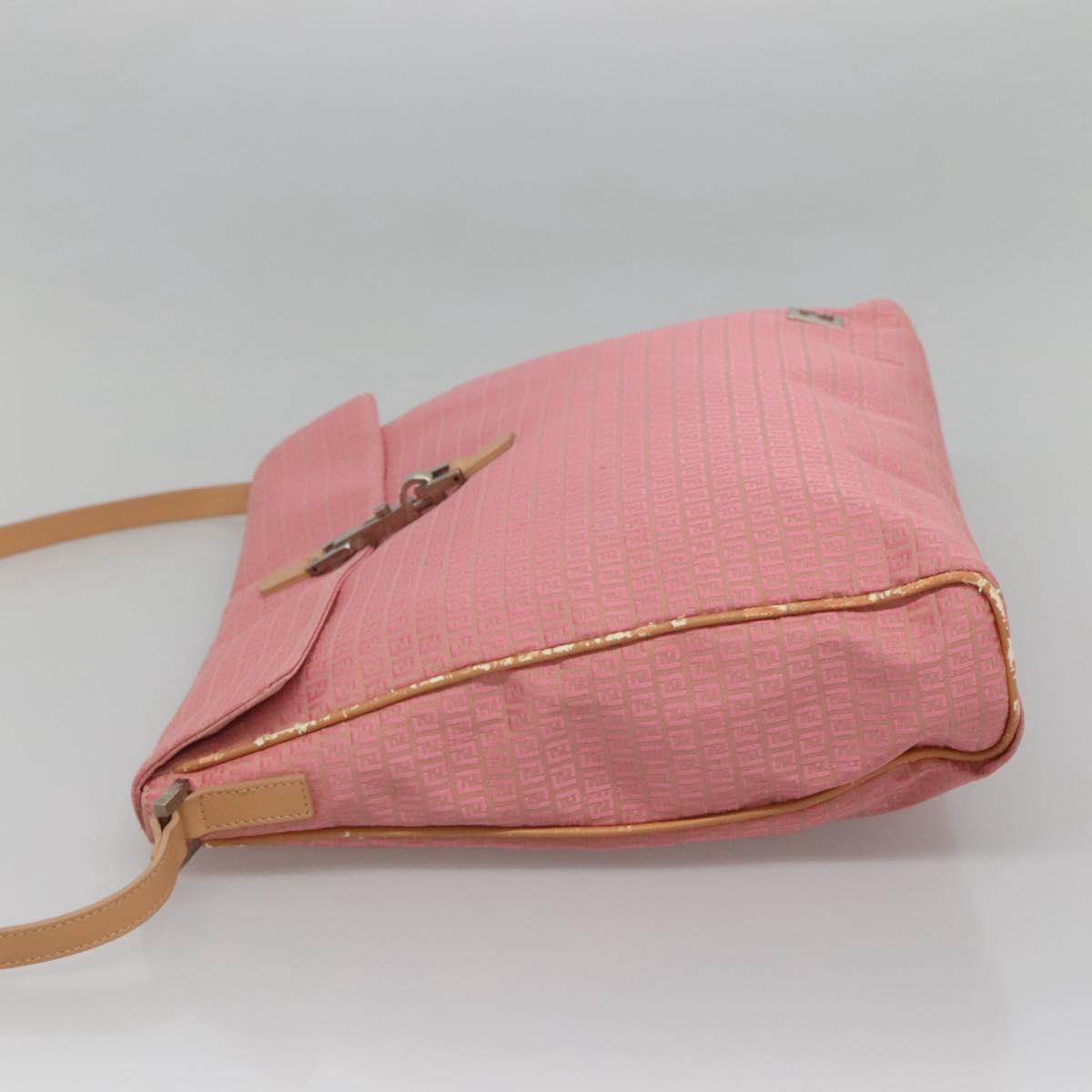 FENDI Zucchino Canvas Shoulder Bag Pink Silver Auth 125032