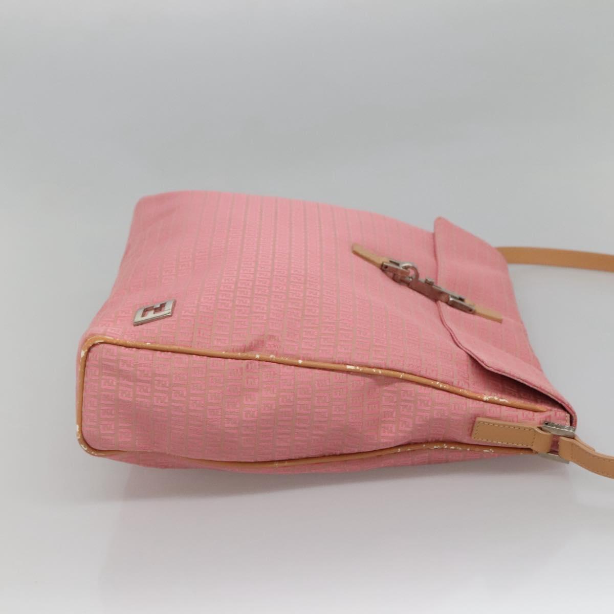 FENDI Zucchino Canvas Shoulder Bag Pink Silver Auth 125032