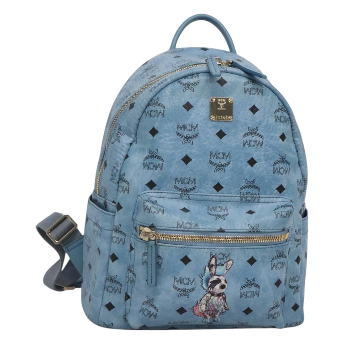 MCM Logogram Vicetos Backpack PVC Leather Light Blue Auth 125034