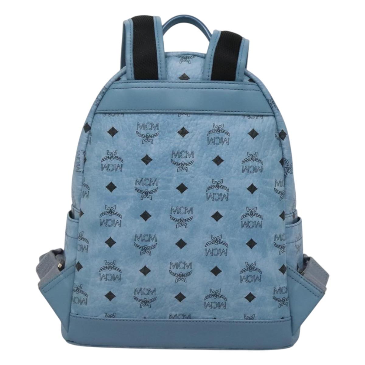 MCM Logogram Vicetos Backpack PVC Leather Light Blue Auth 125034
