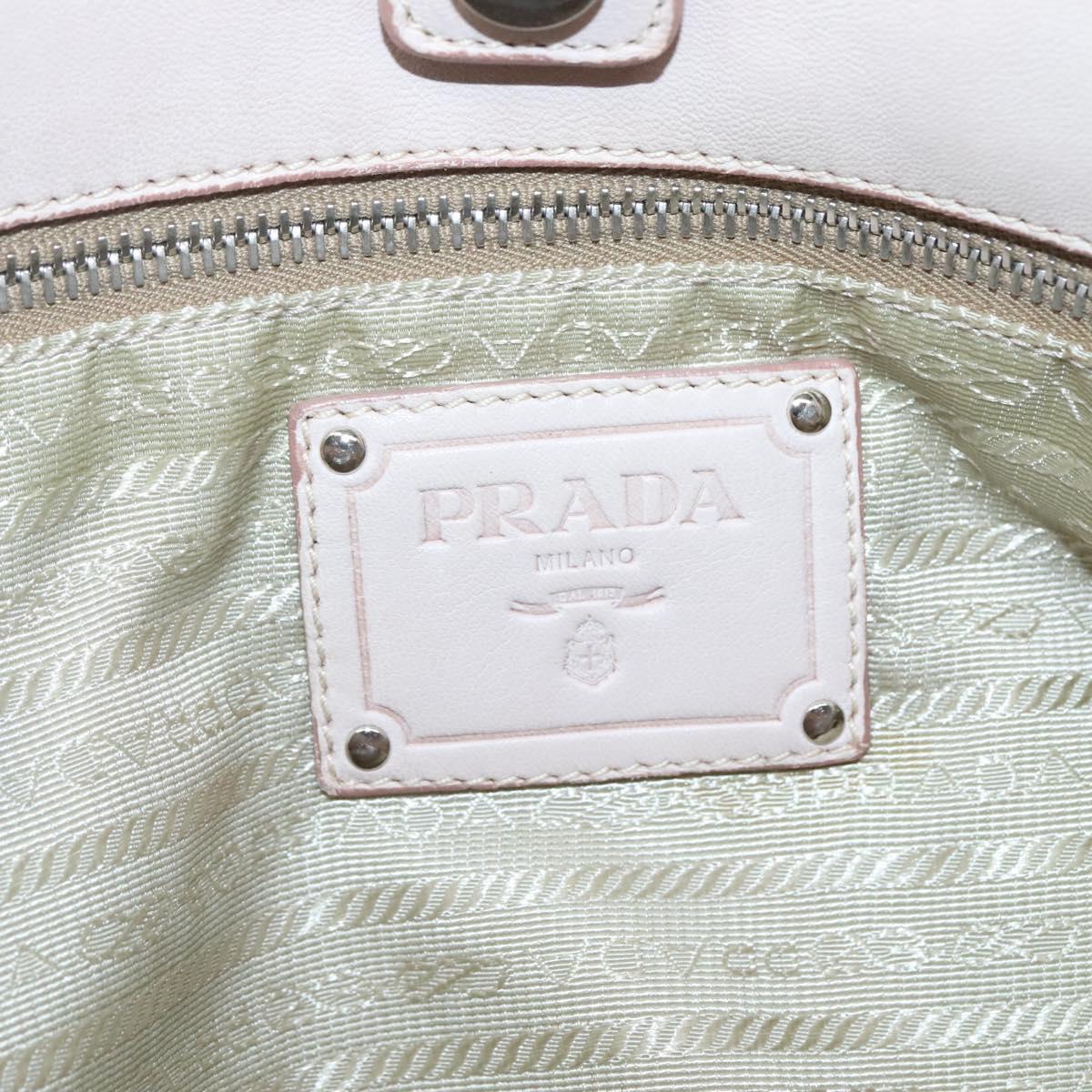 PRADA Shoulder Bag Leather Beige Silver Auth 125050