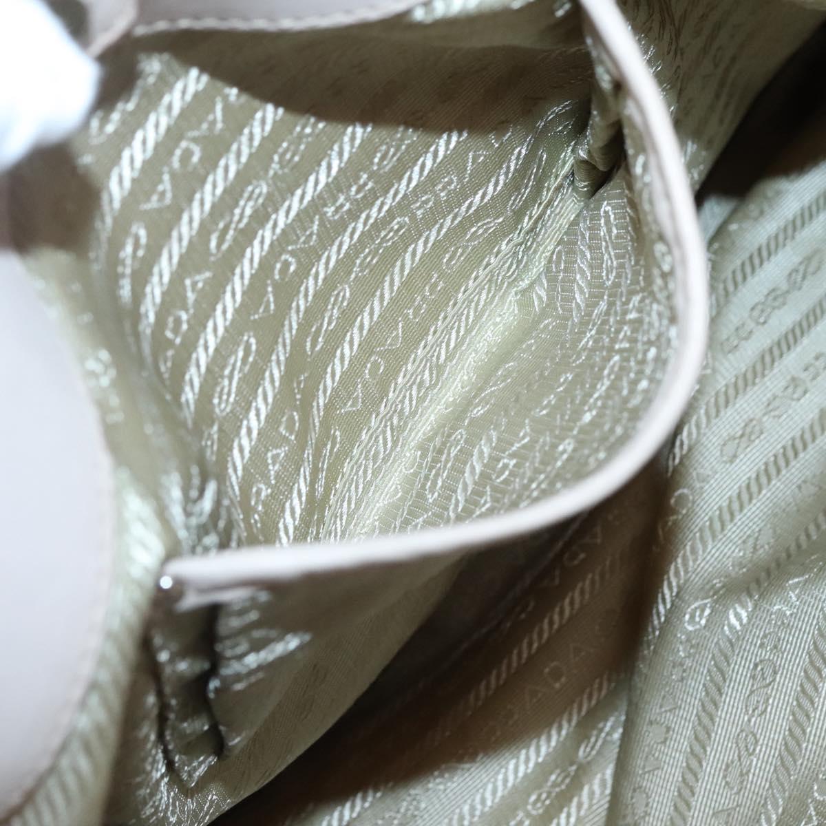PRADA Shoulder Bag Leather Beige Silver Auth 125050