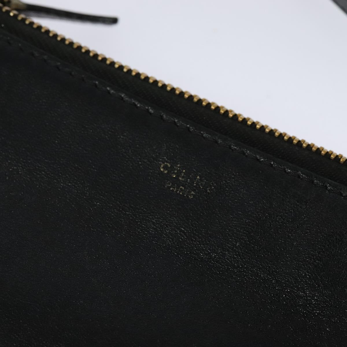 CELINE Trio Shoulder Bag Leather Black Gold Auth 125093