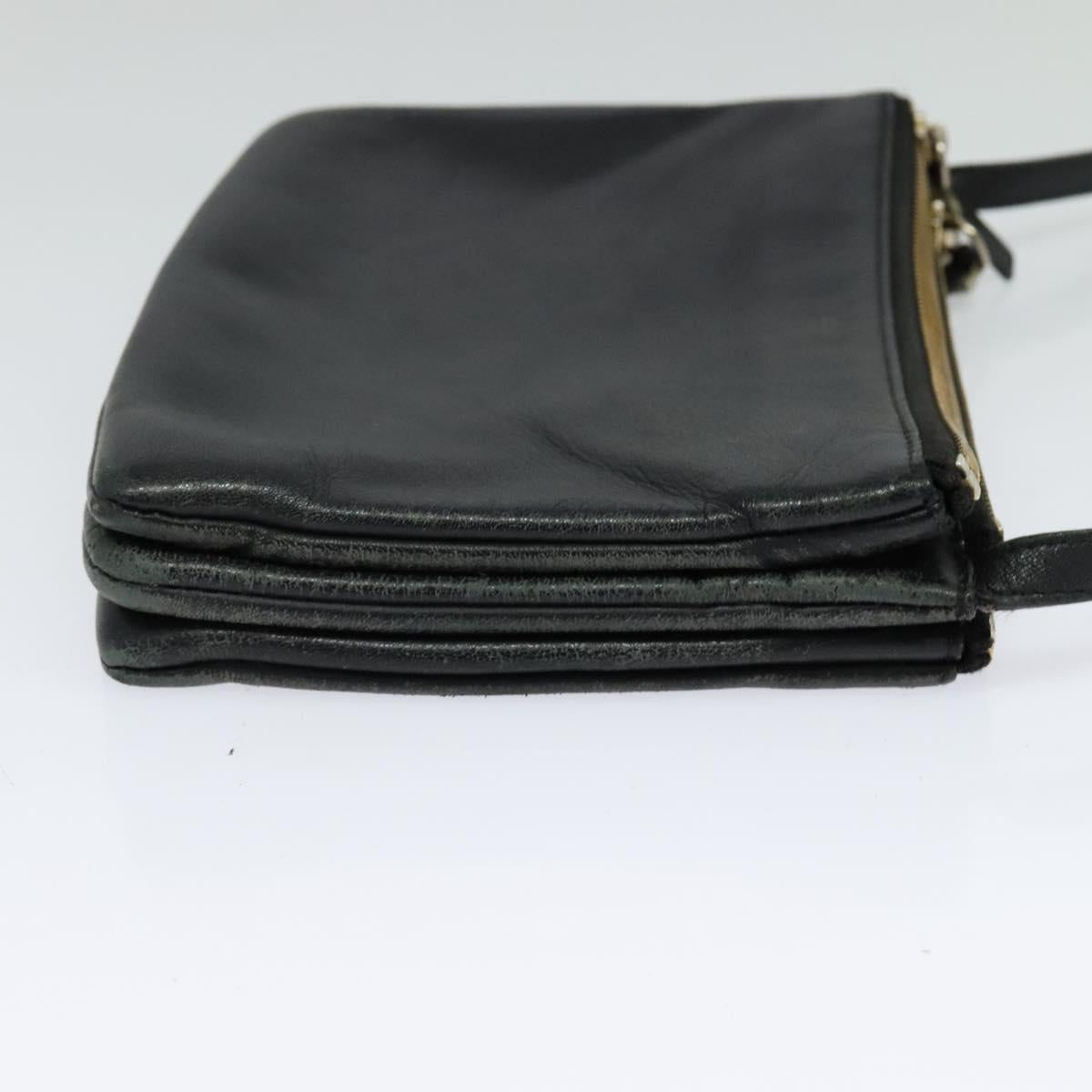 CELINE Trio Shoulder Bag Leather Black Gold Auth 125093