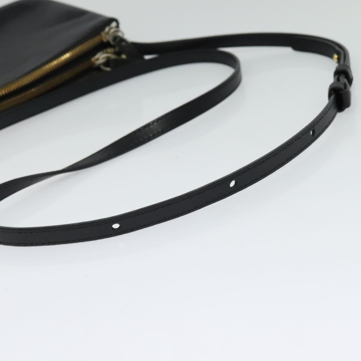 CELINE Trio Shoulder Bag Leather Black Gold Auth 125093