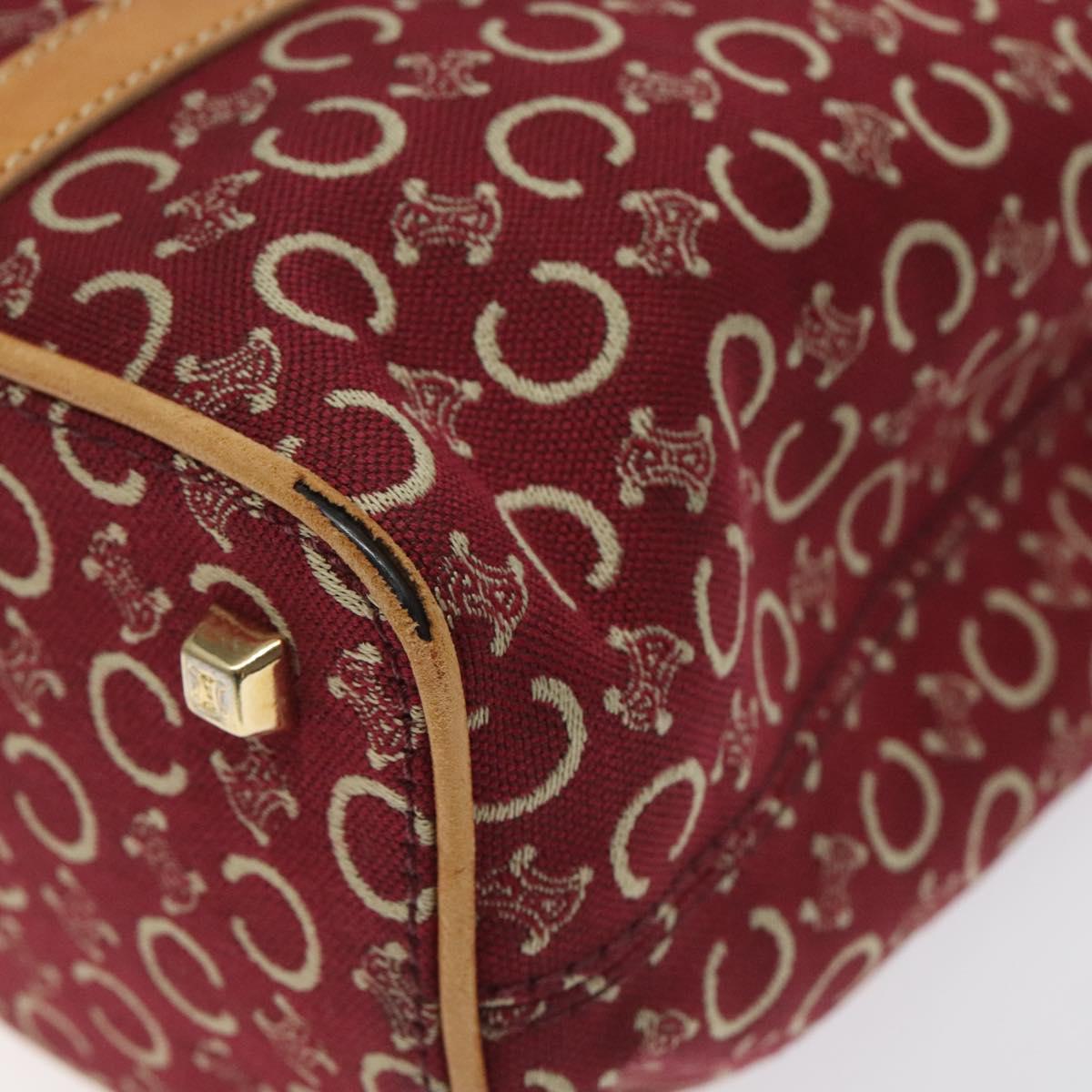 CELINE C Macadam Canvas Hand Bag Red Gold Auth 125094