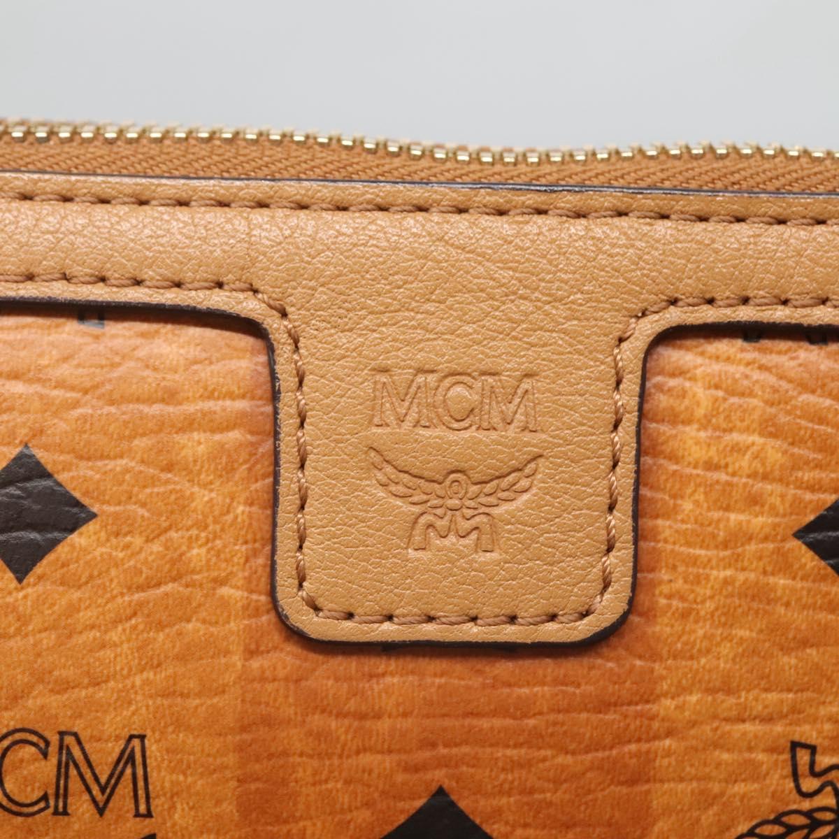 MCM Vicetos Logogram Accessory Pouch PVC Leather Brown Gold Auth 125099
