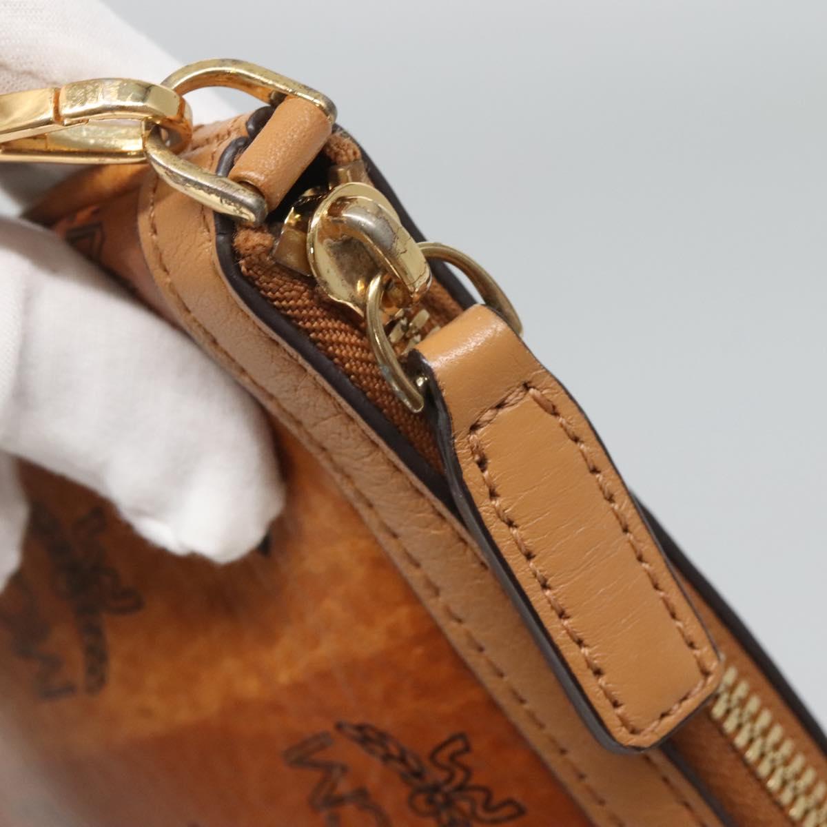 MCM Vicetos Logogram Accessory Pouch PVC Leather Brown Gold Auth 125099