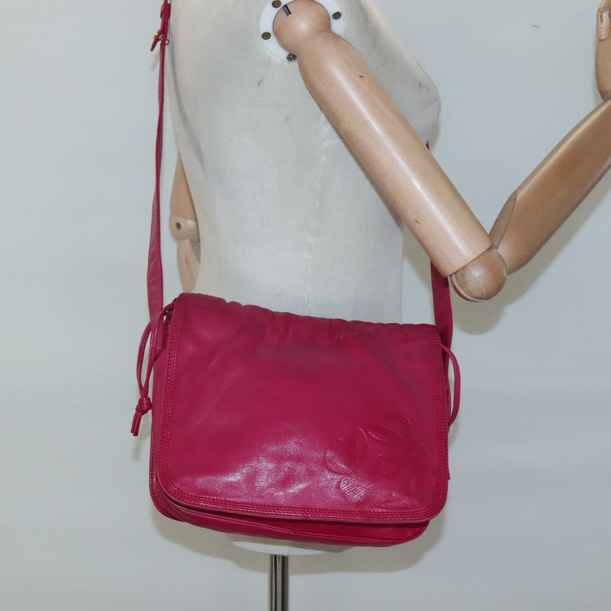 LOEWE Anagram Shoulder Bag Leather Pink gold Auth 125100