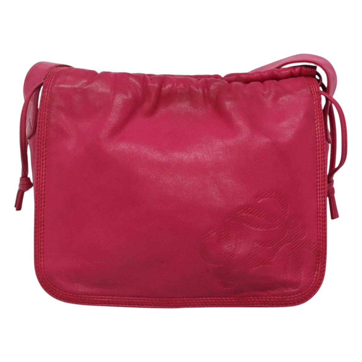 LOEWE Anagram Shoulder Bag Leather Pink gold Auth 125100