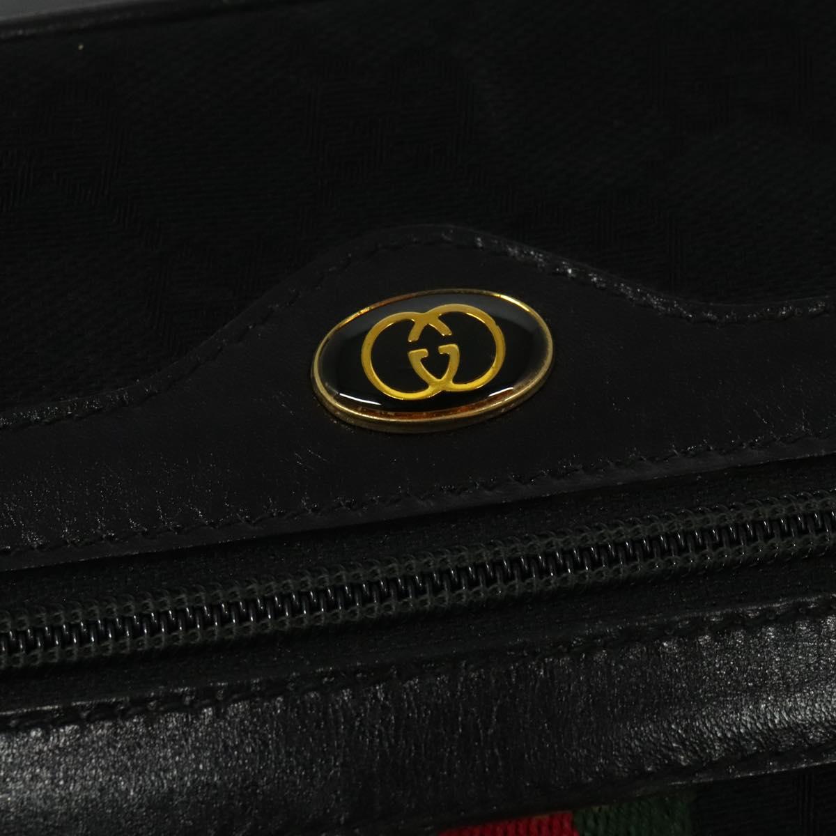 GUCCI GG Canvas Web Sherry Line Shoulder Bag Black Gold 37 0124071 Auth 125109