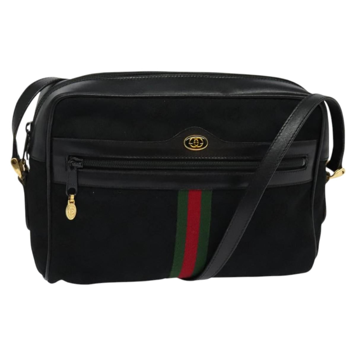 GUCCI GG Canvas Web Sherry Line Shoulder Bag Black Gold 37 0124071 Auth 125109