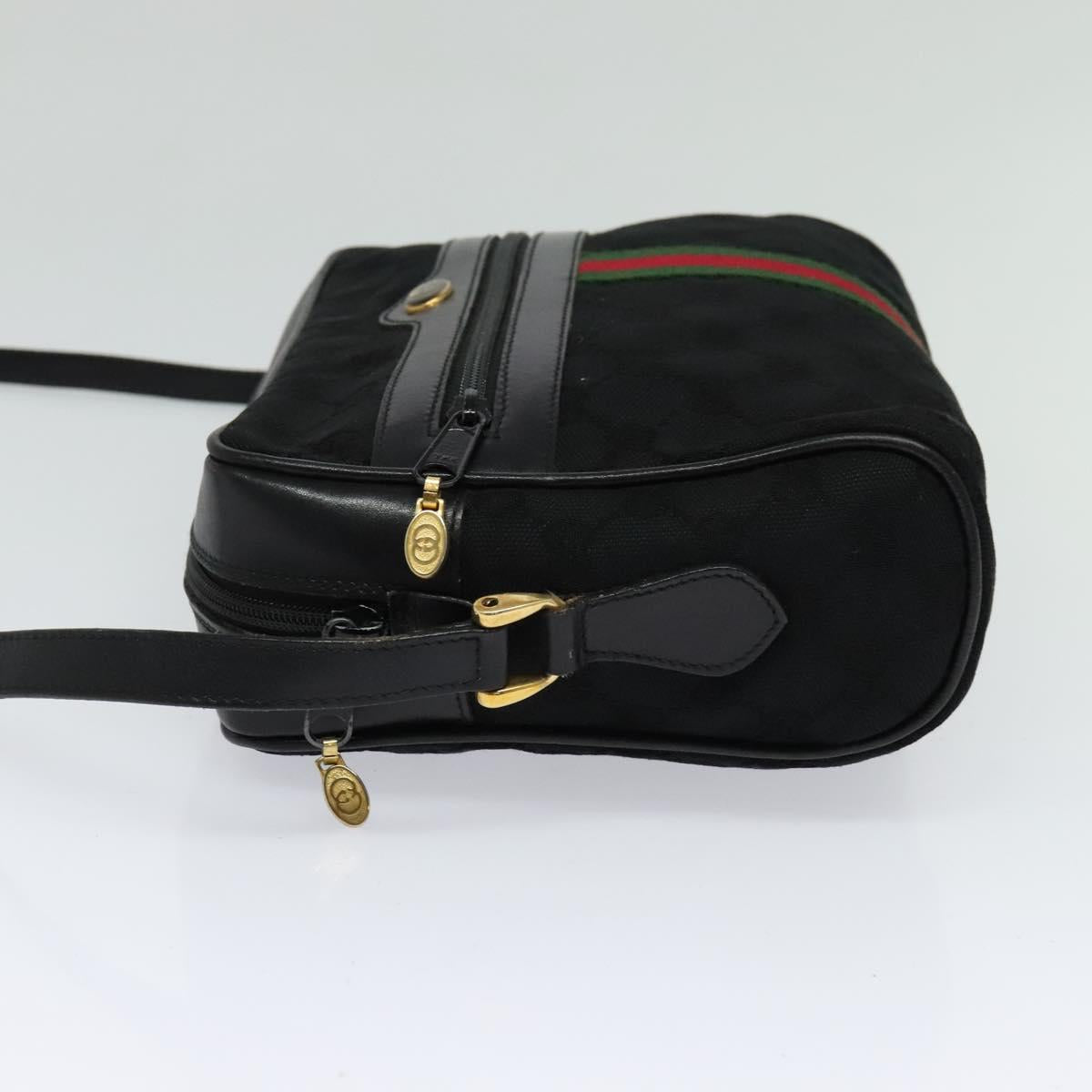 GUCCI GG Canvas Web Sherry Line Shoulder Bag Black Gold 37 0124071 Auth 125109