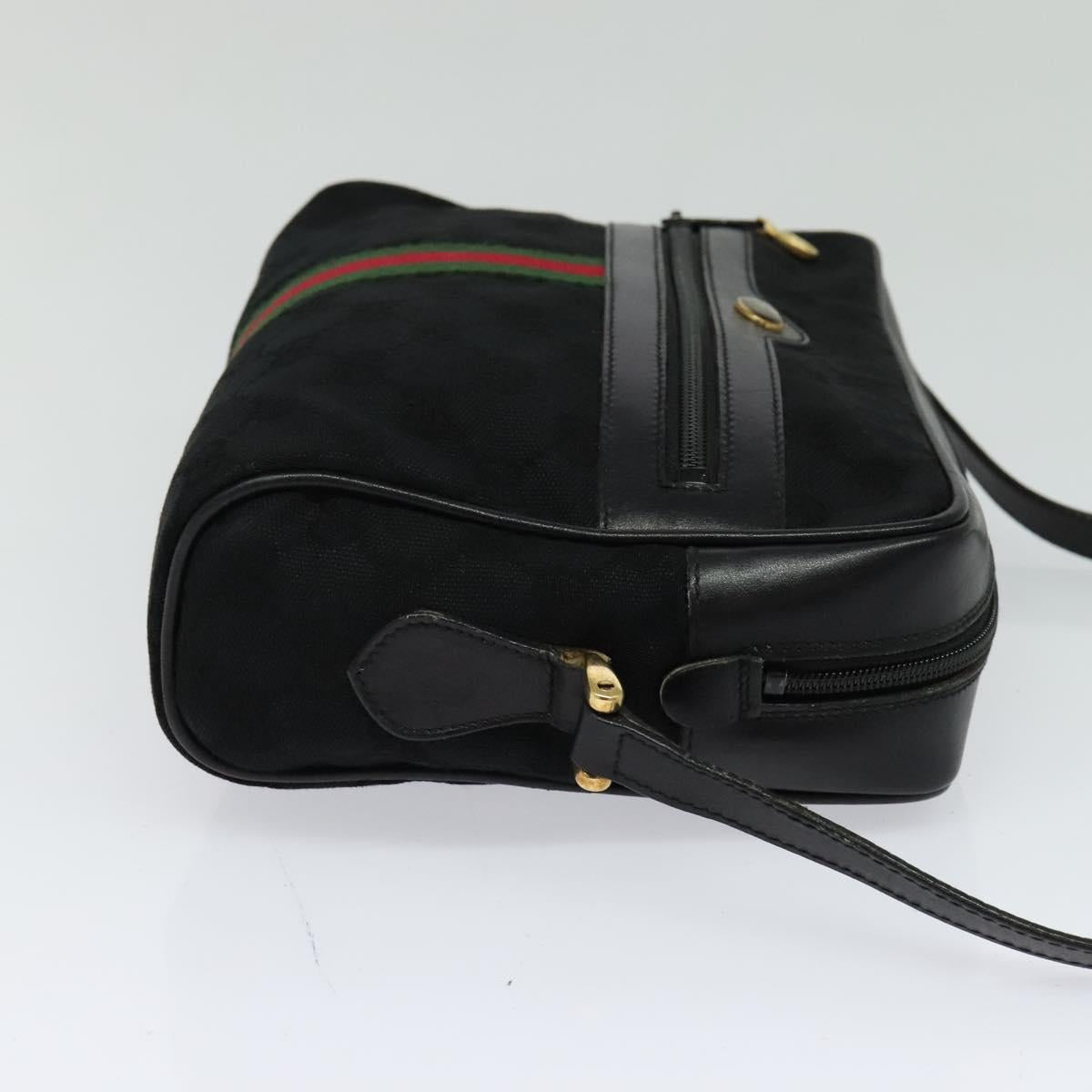 GUCCI GG Canvas Web Sherry Line Shoulder Bag Black Gold 37 0124071 Auth 125109