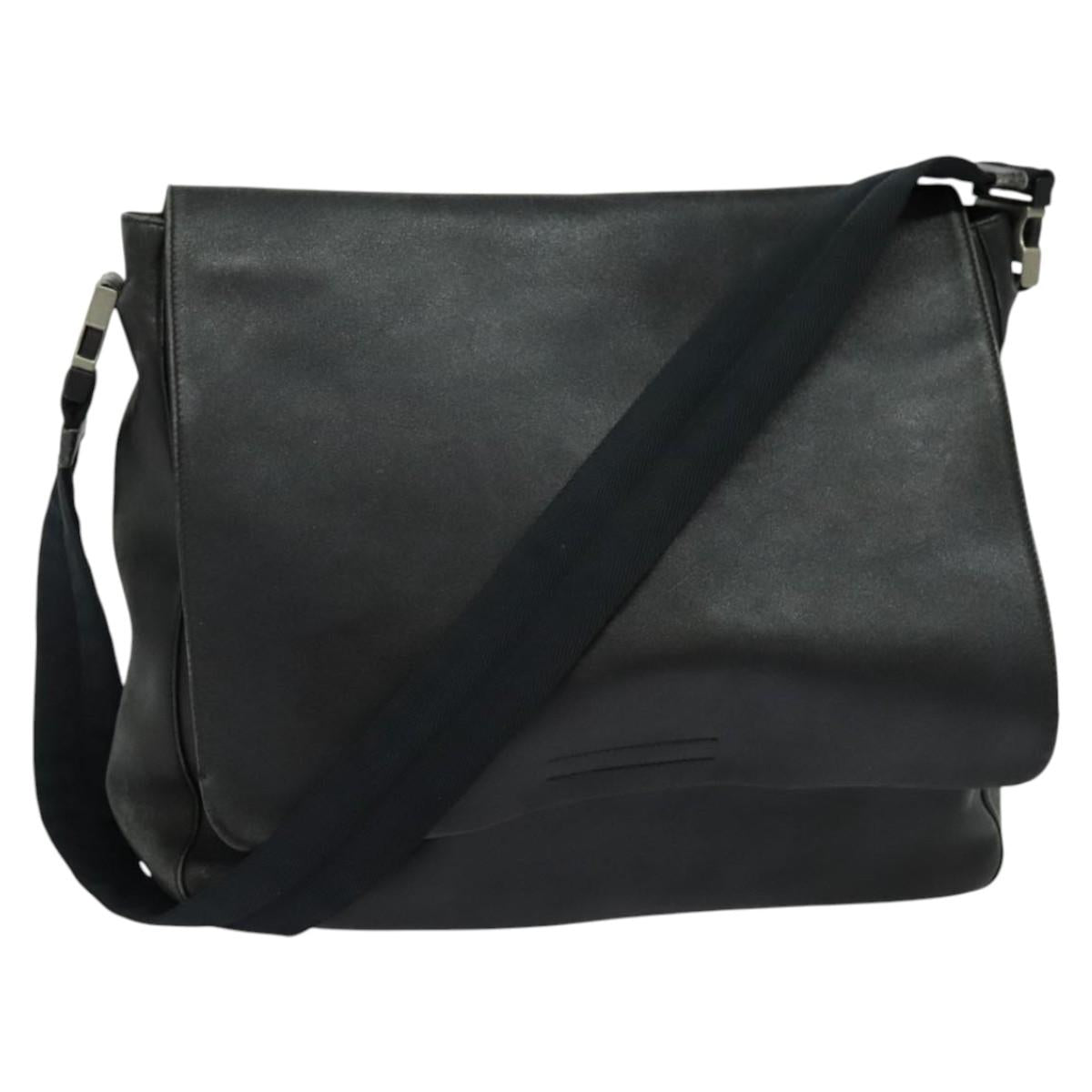 PRADA Shoulder Bag Leather Black Silver Auth 125112