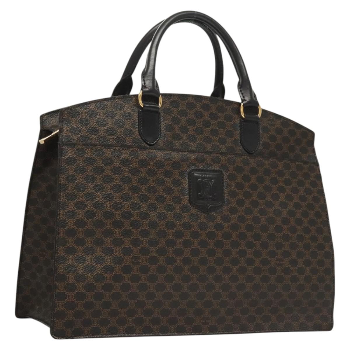 CELINE Macadam Canvas Hand Bag PVC Leather Black Gold Auth 125122