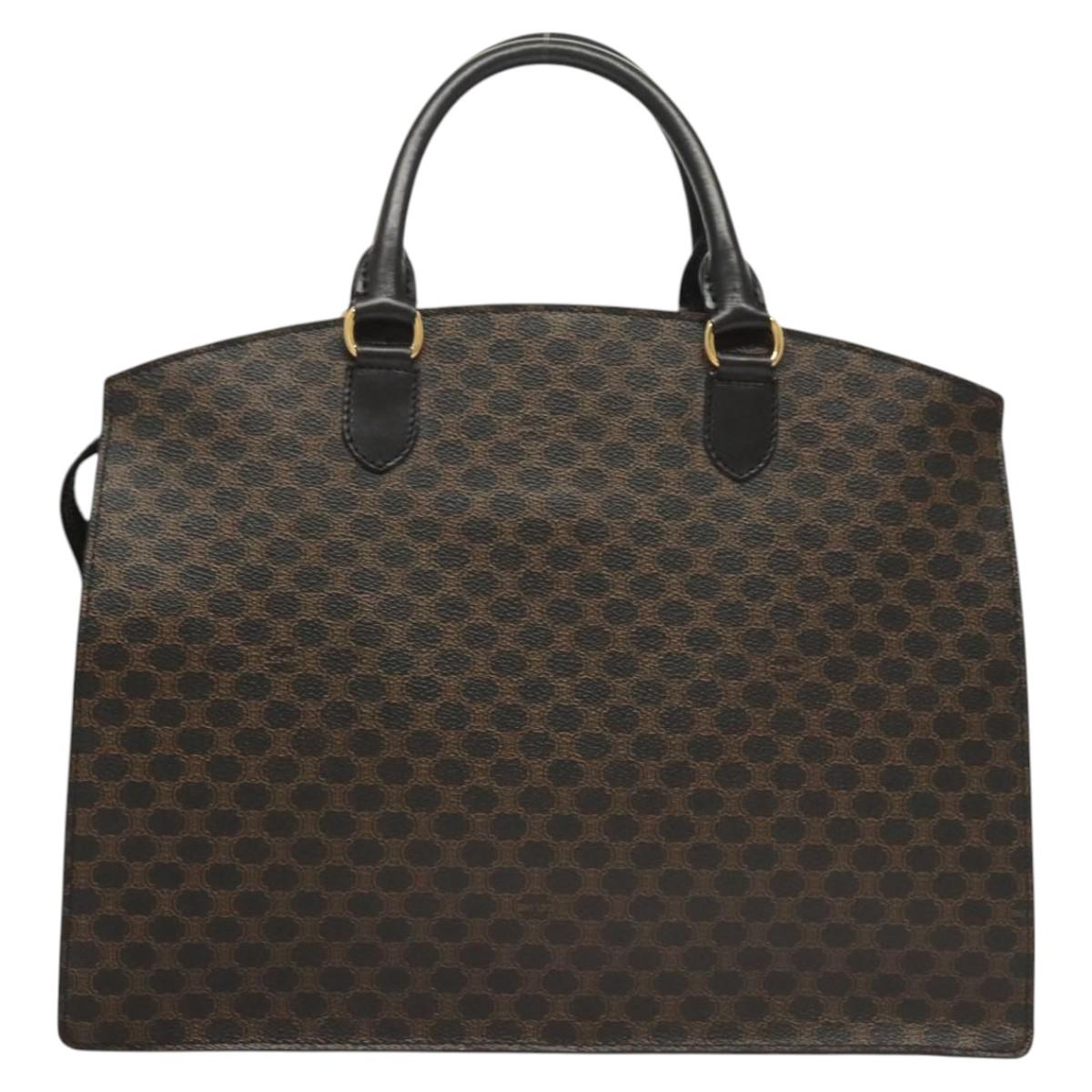 CELINE Macadam Canvas Hand Bag PVC Leather Black Gold Auth 125122