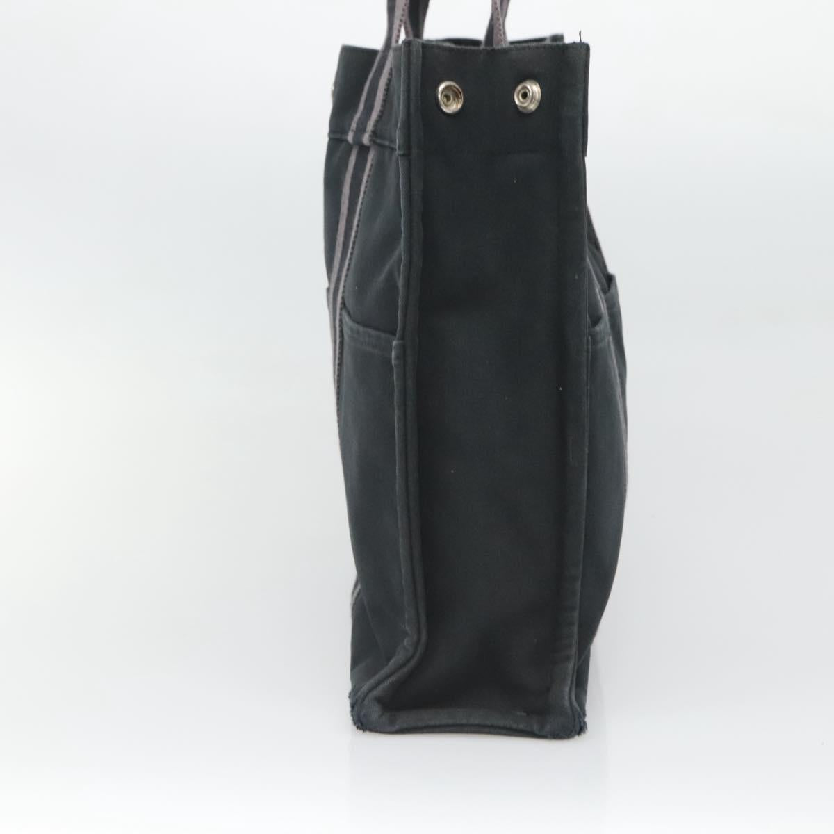 HERMES Fourre Tout MM Hand Bag Canvas Black Silver Auth 125123