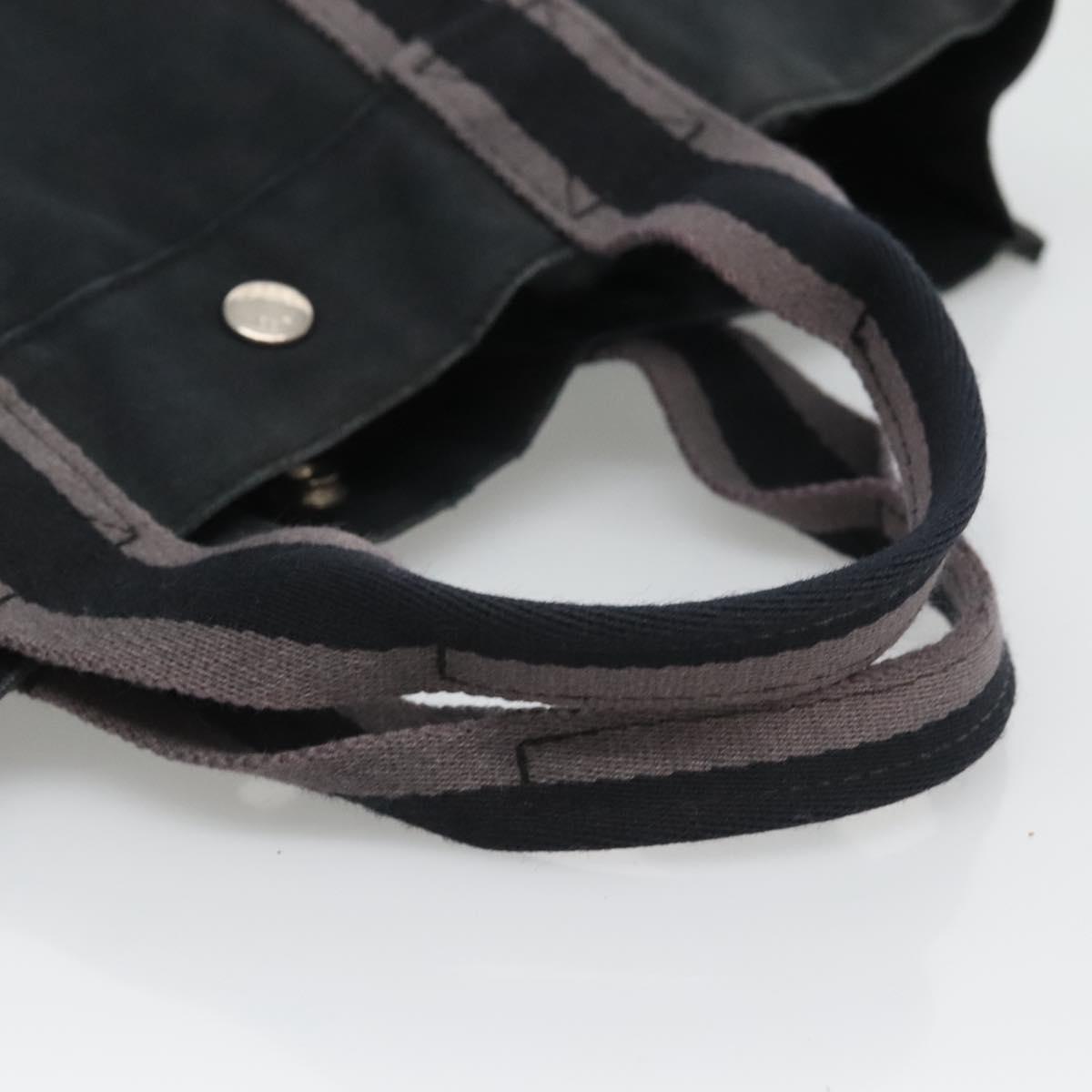 HERMES Fourre Tout MM Hand Bag Canvas Black Silver Auth 125123