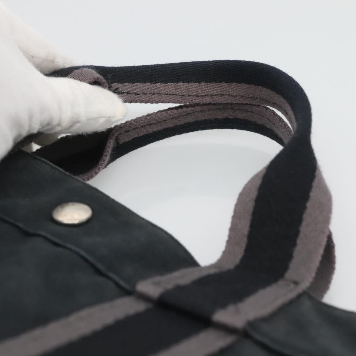 HERMES Fourre Tout MM Hand Bag Canvas Black Silver Auth 125123