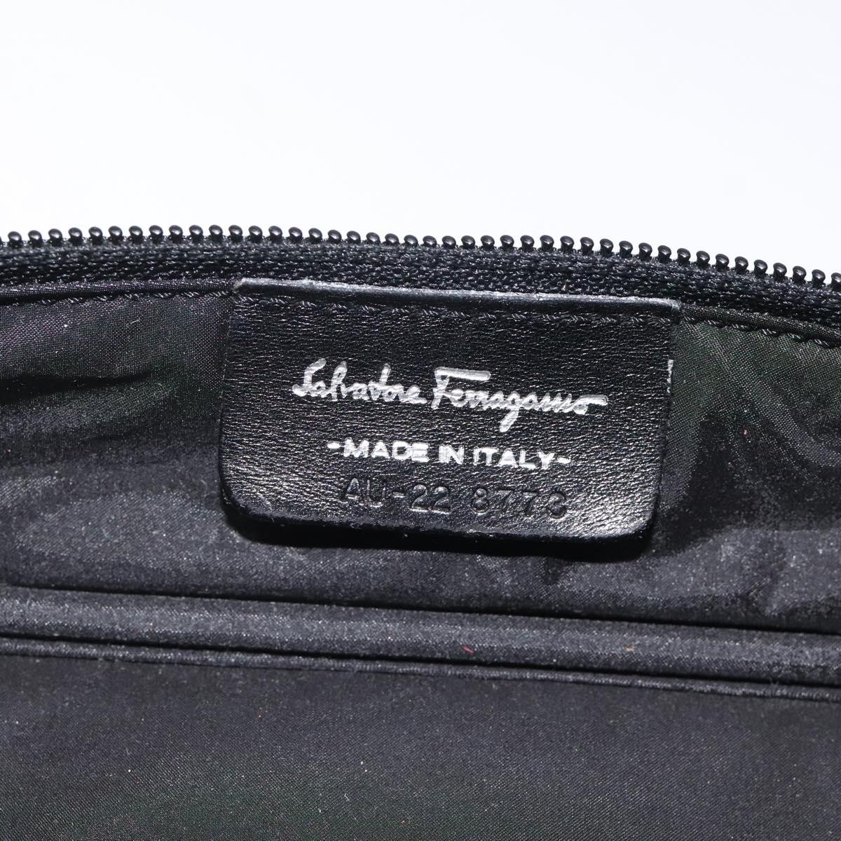 Salvatore Ferragamo Vanity Pouch Leather Black Silver Auth 125183