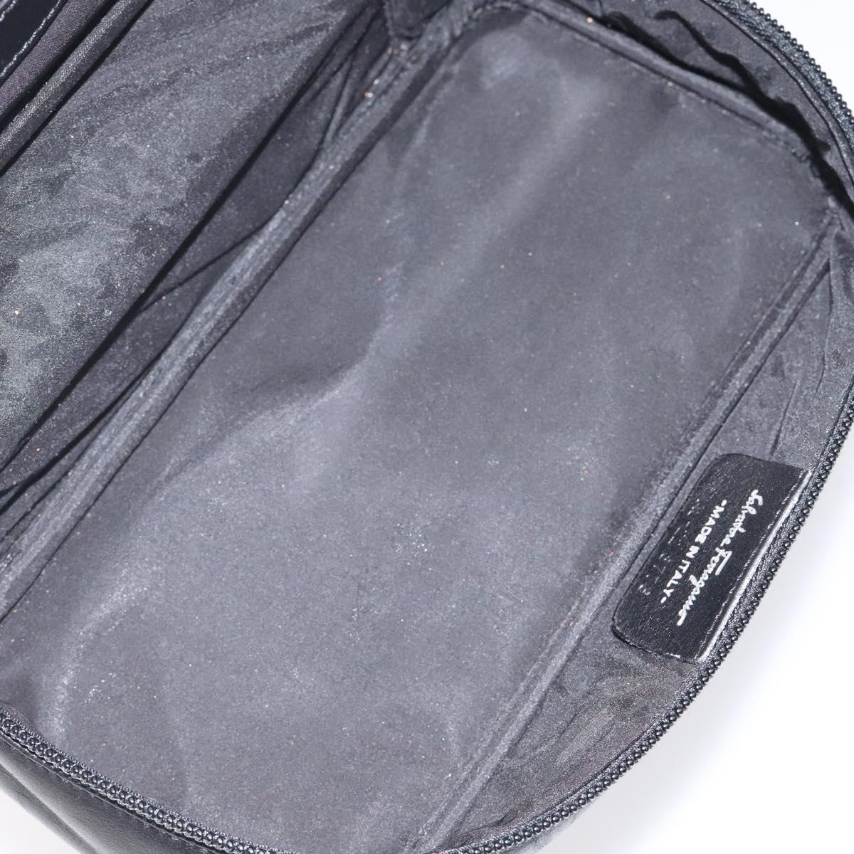 Salvatore Ferragamo Vanity Pouch Leather Black Silver Auth 125183