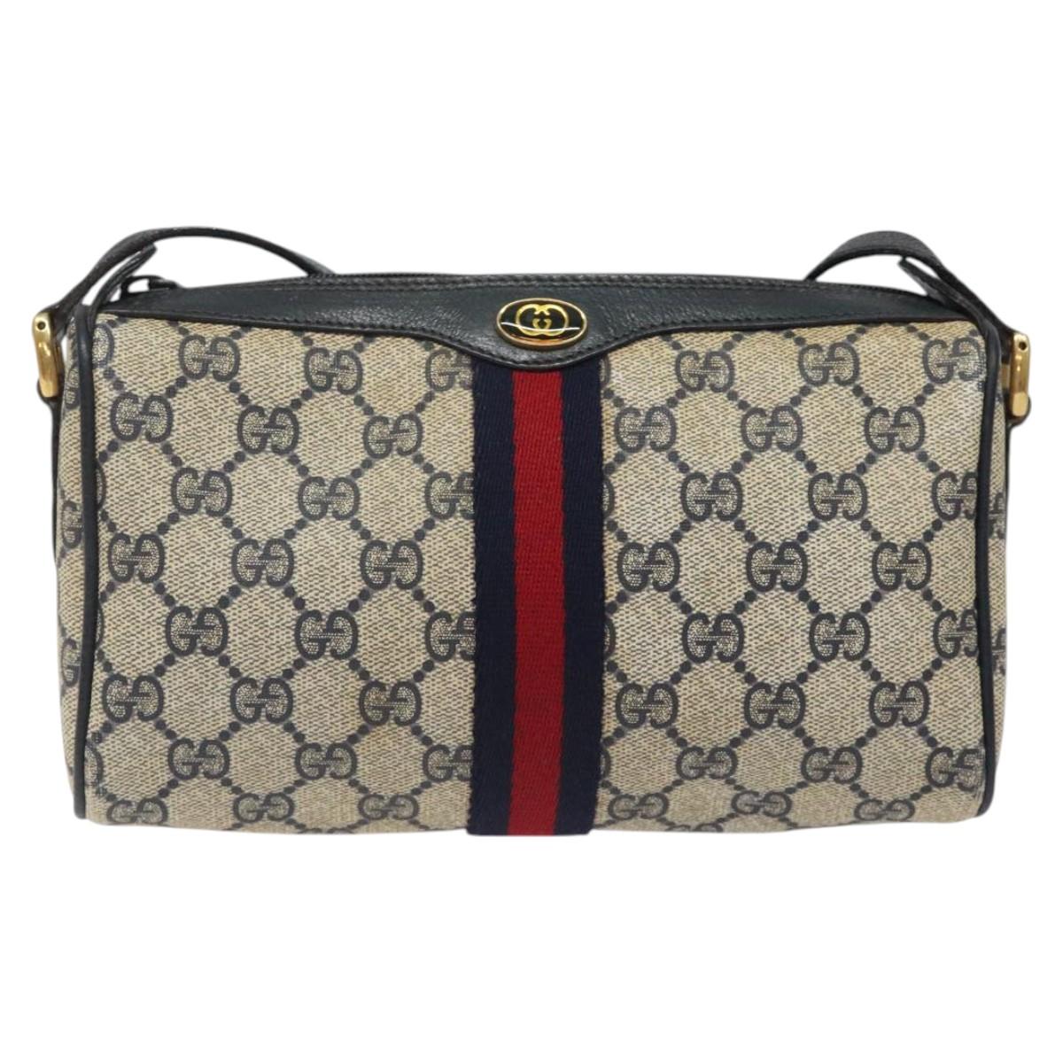 GUCCI GG Supreme Sherry Line Shoulder Bag PVC Navy Gold 89 02 018 Auth 125200