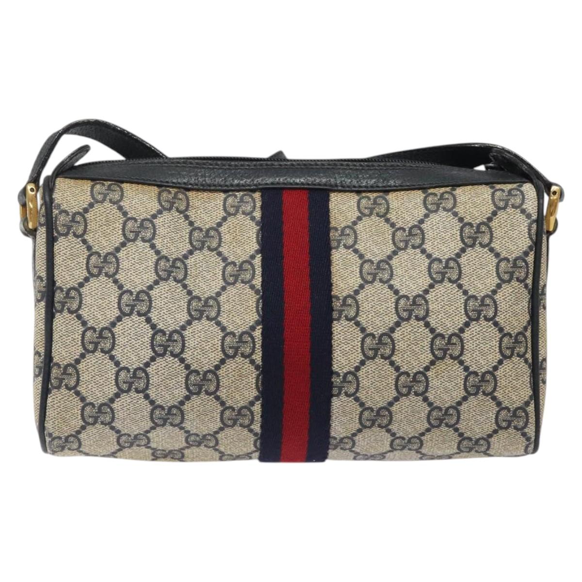 GUCCI GG Supreme Sherry Line Shoulder Bag PVC Navy Gold 89 02 018 Auth 125200