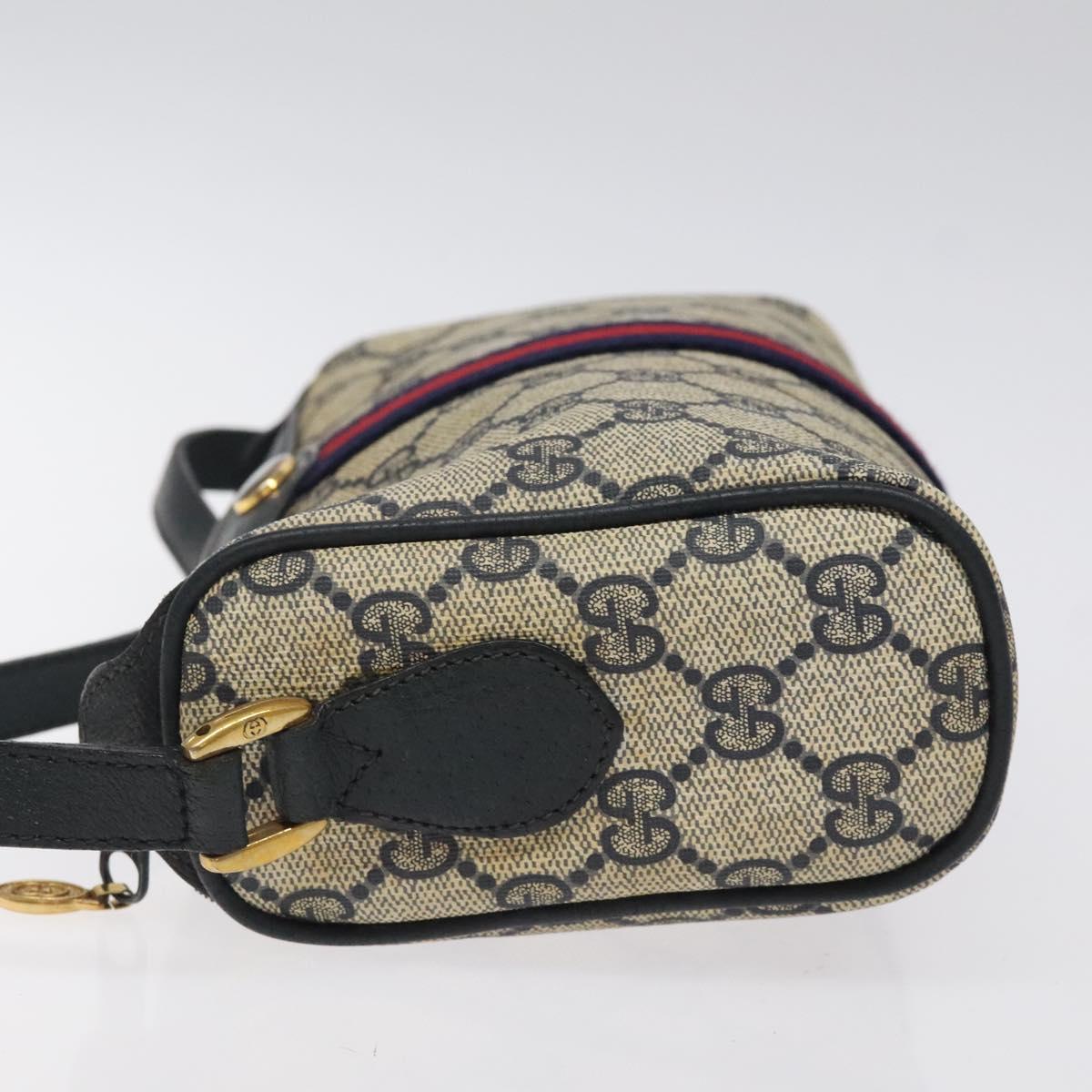 GUCCI GG Supreme Sherry Line Shoulder Bag PVC Navy Gold 89 02 018 Auth 125200