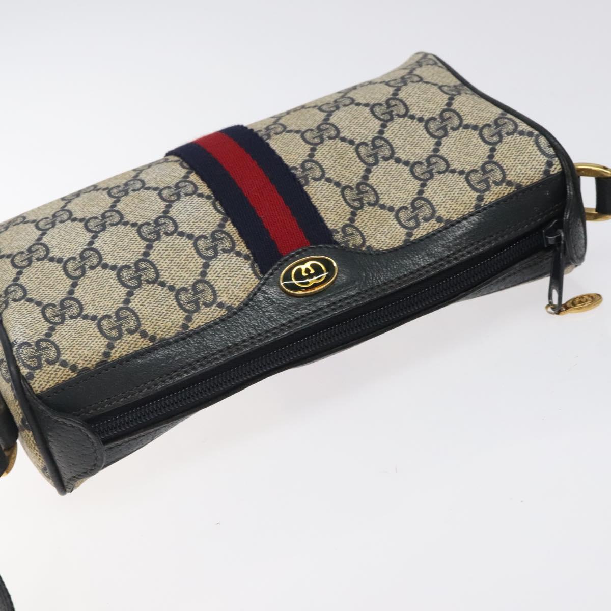 GUCCI GG Supreme Sherry Line Shoulder Bag PVC Navy Gold 89 02 018 Auth 125200
