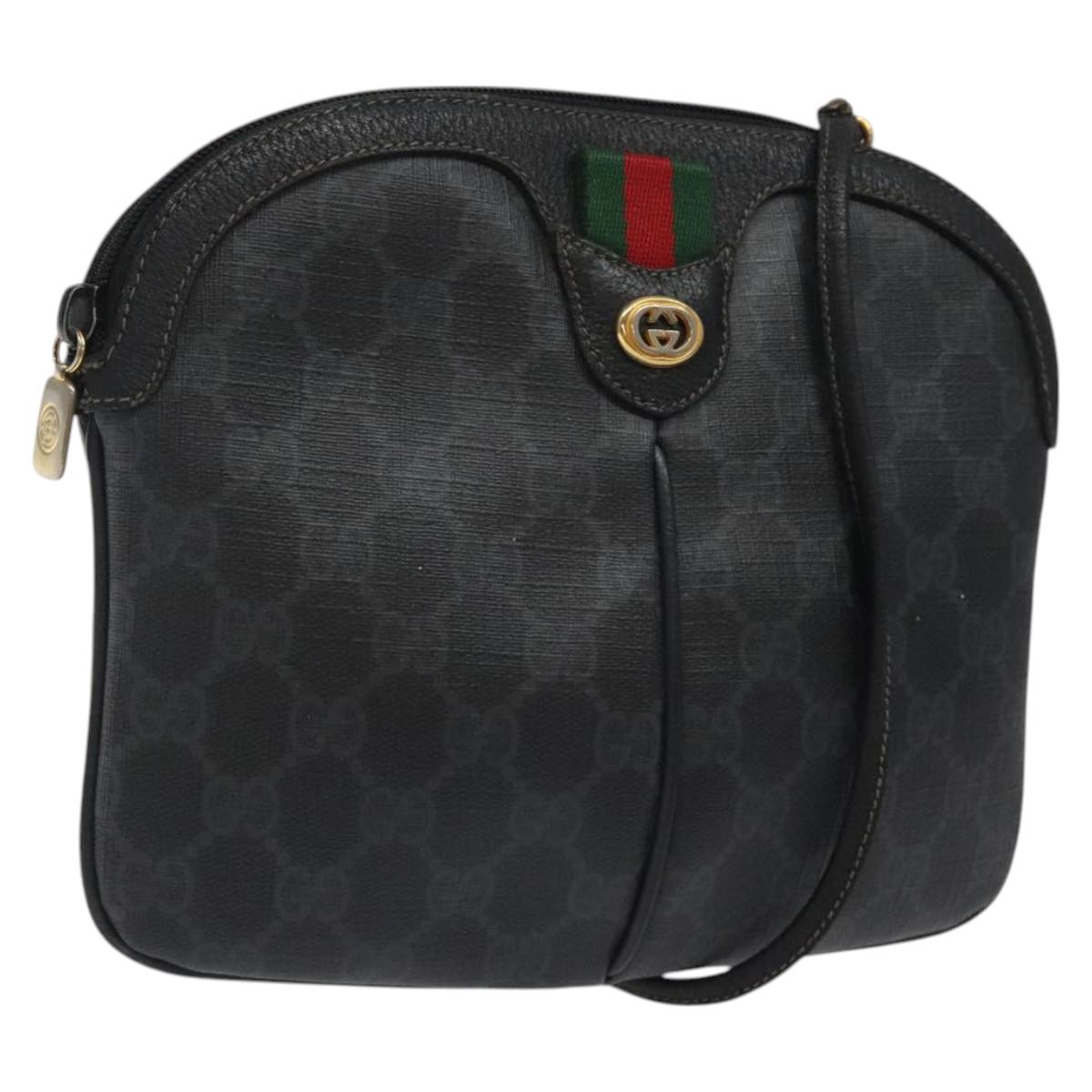 GUCCI GG Supreme Web Sherry Line Bag PVC Black Gold 904 02 047 Auth 125201