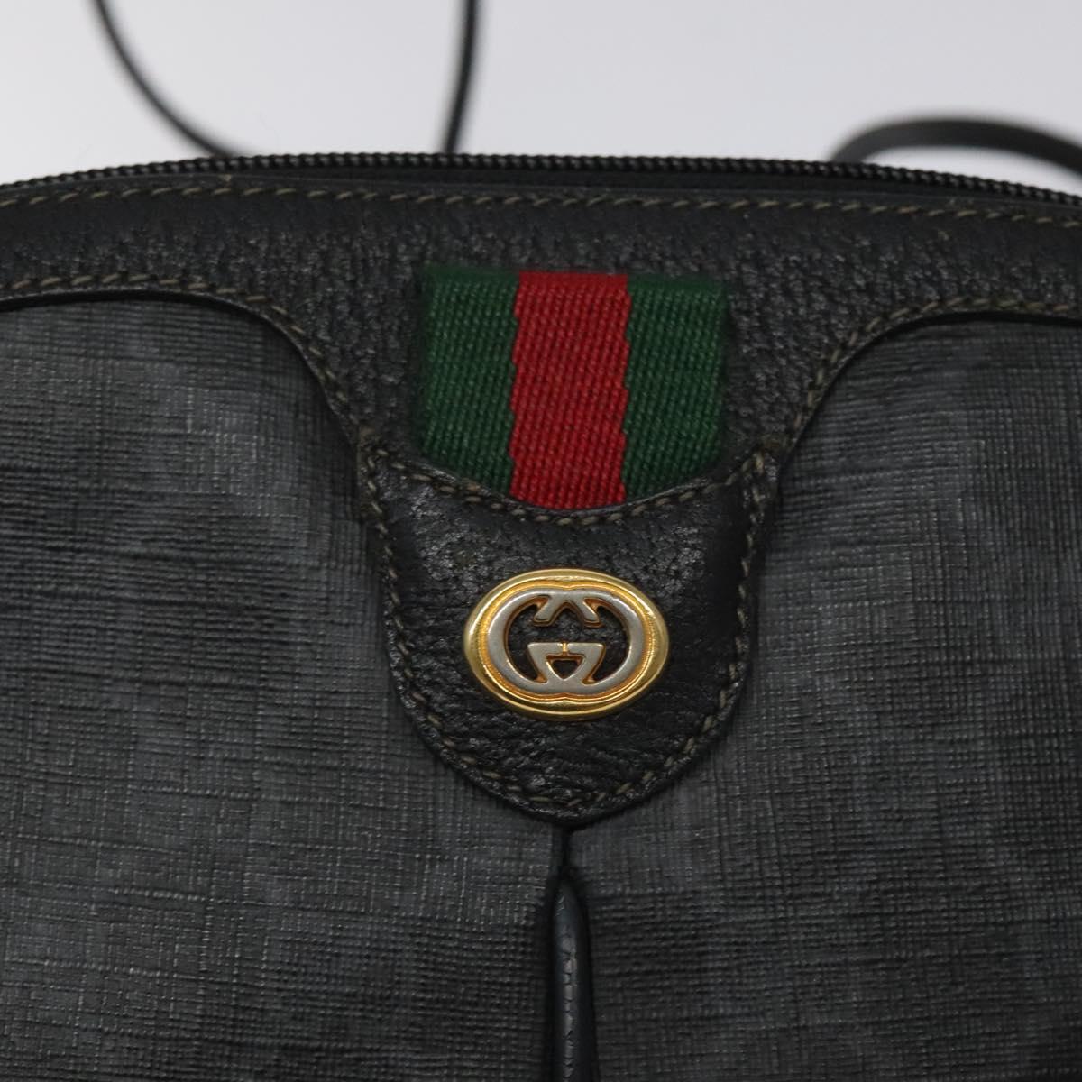 GUCCI GG Supreme Web Sherry Line Bag PVC Black Gold 904 02 047 Auth 125201
