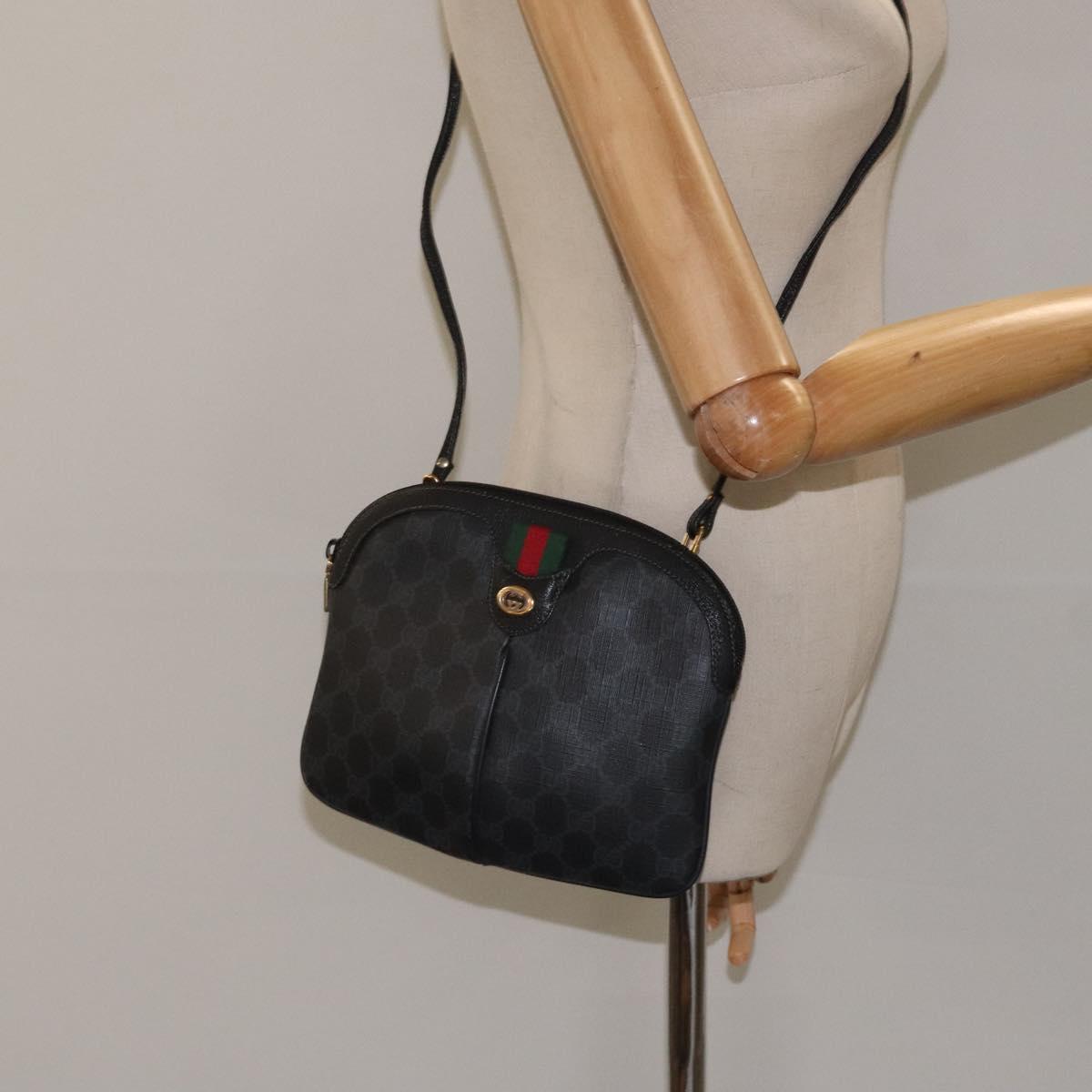 GUCCI GG Supreme Web Sherry Line Bag PVC Black Gold 904 02 047 Auth 125201