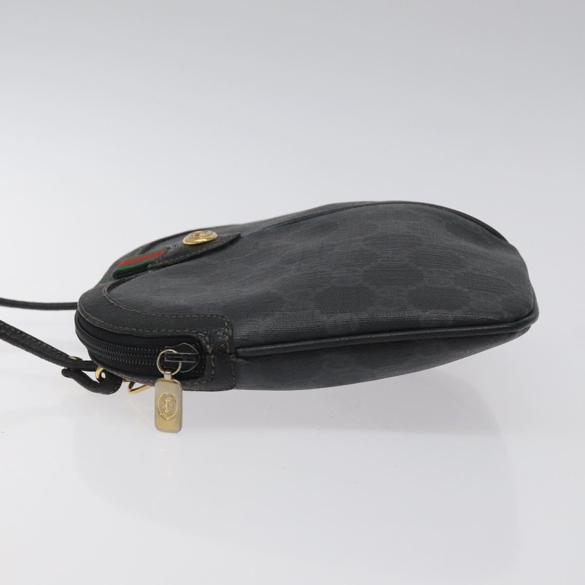 GUCCI GG Supreme Web Sherry Line Bag PVC Black Gold 904 02 047 Auth 125201
