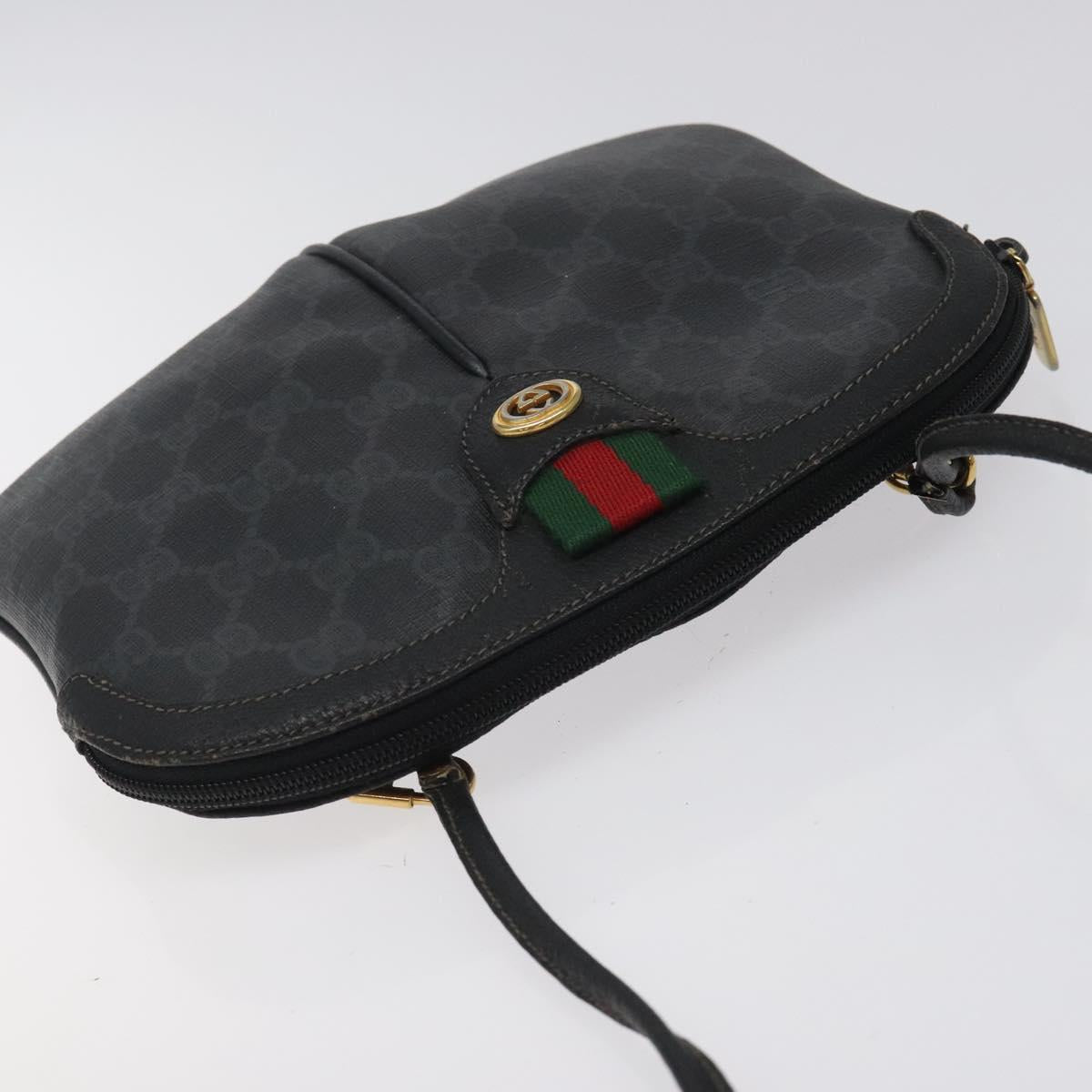 GUCCI GG Supreme Web Sherry Line Bag PVC Black Gold 904 02 047 Auth 125201